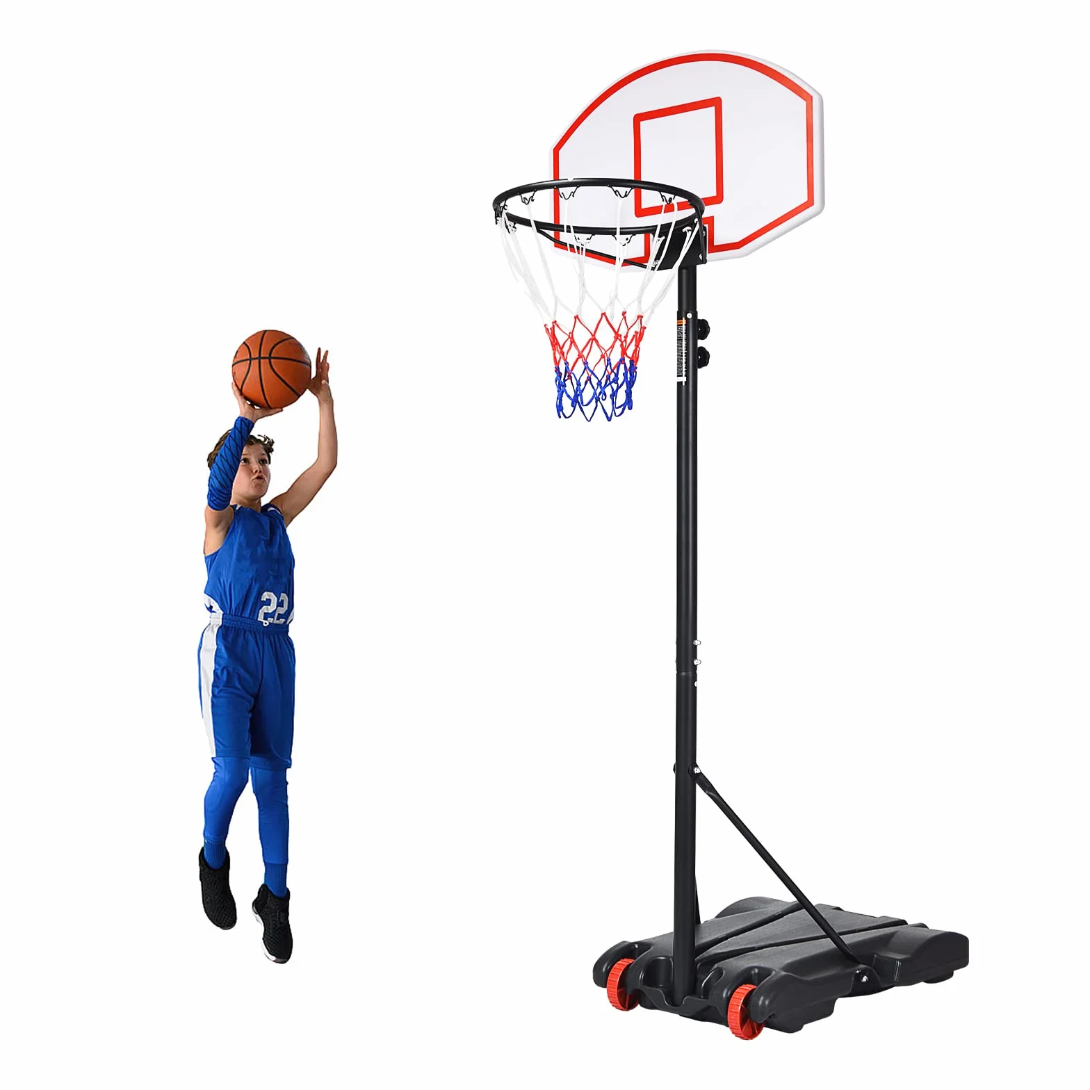 COSTWAY Canestro da Basket da Esterno Regolabile 178 e 208 cm, Canestro da Basket per Bambini con Ruote e Base Riempibile, Ideale per Interno ed Esterno