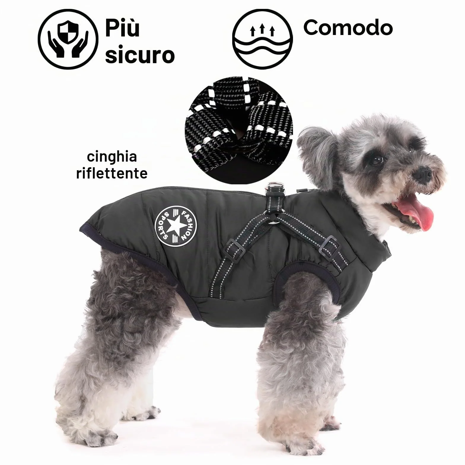Cappotto Cane Invernale Impermeabile con Pettorina e Strisce Riflettenti