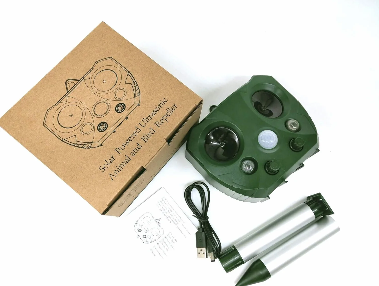 Repellente ad ultrasuoni per animali e parassiti | Gatto, Cane Spaventatore | Dissuasore per tassi, volpi, conigli | Pannello solare, batteria ricaricabile, sensore a infrarossi, flash LED,1pcs