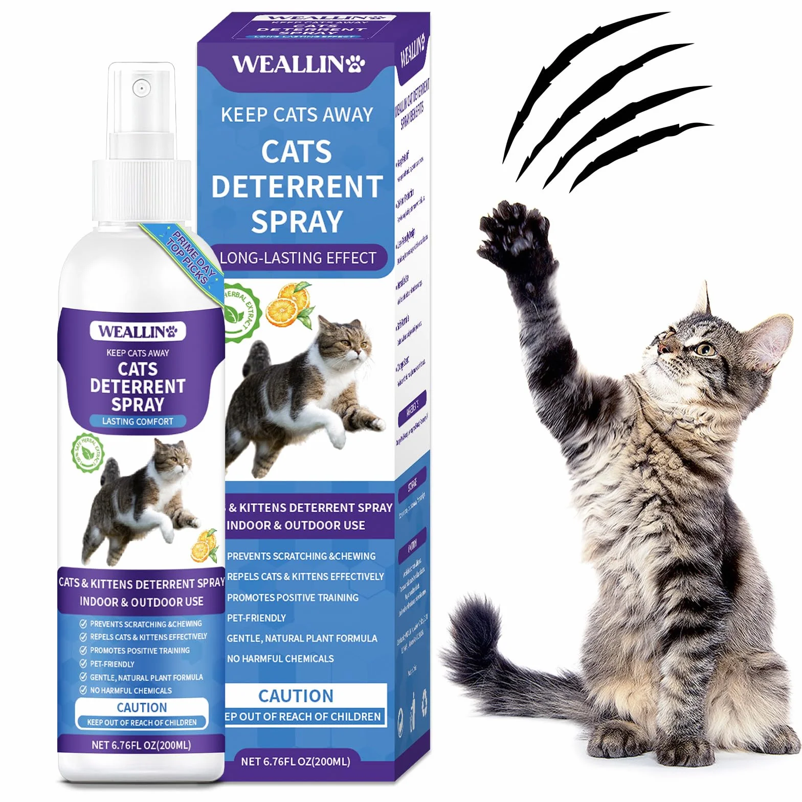 WEALLIN Spray Repellente per Gatti, 200ml Repellente Gatti e Spray AntiGraffio per Gatti Divano, Uso Interno ed Esterno, Protezione del Divano e Mobili, Ideale per Casa e Giardino
