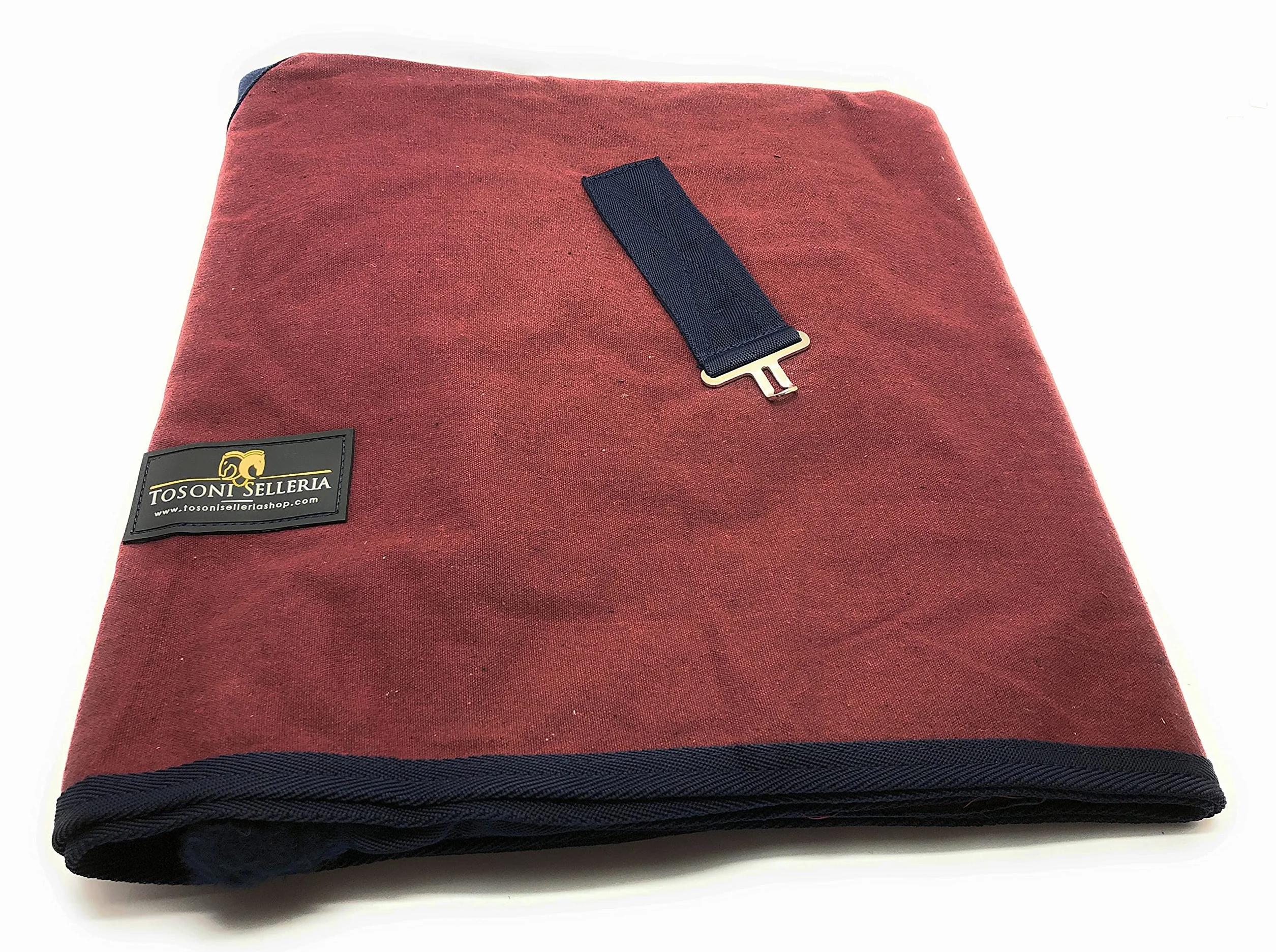 Horses, Coperta da Box per Cavallo in Cotone Modello Maddy 2, Leggera e Traspirante per Primavera e Estate, con Cinghie e Copricoda, BORDEAUX/BLU-135 cm