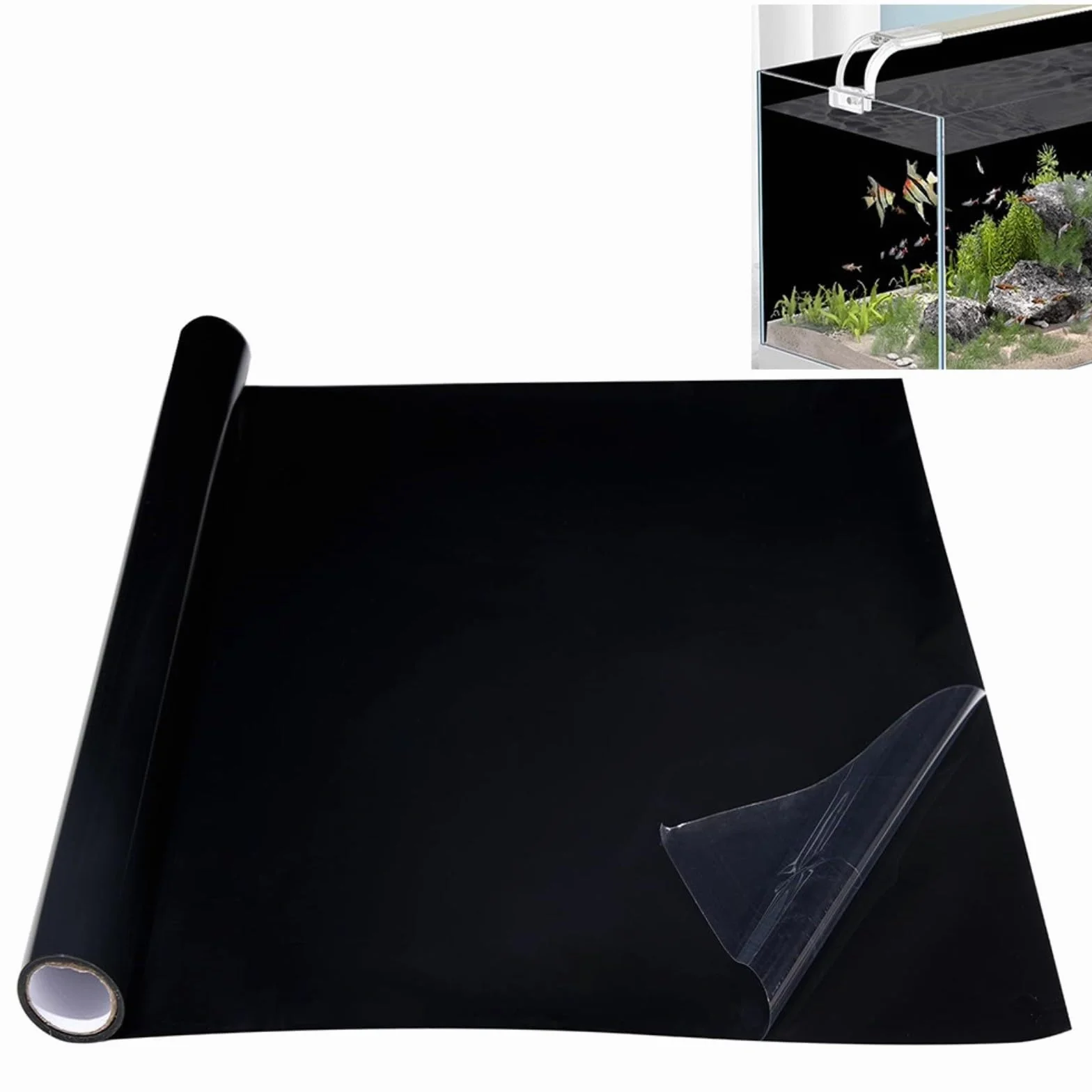Sfondo per acquario adesivo nero statico in PVC per acquari (50 x 200 cm)