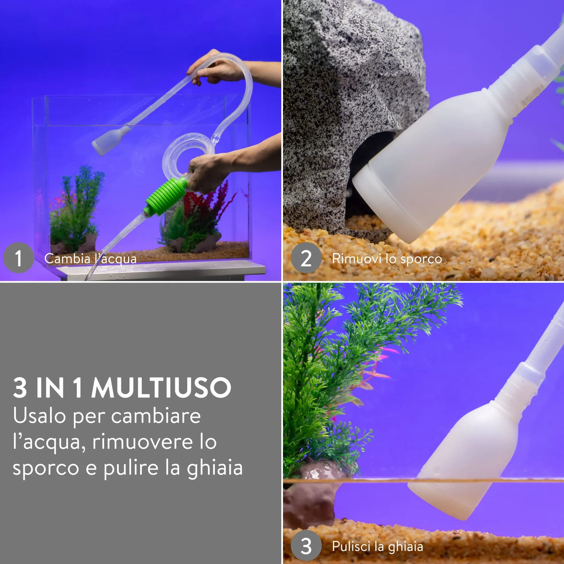 Luigi's Sifone Acquario Pompa Pulizia Acquario Manuale Aspirarifiuti Fondo Svuotare Cambiare Acqua Aspiratore Veloce Sicuro Accessori Acquari Pesci Rossi