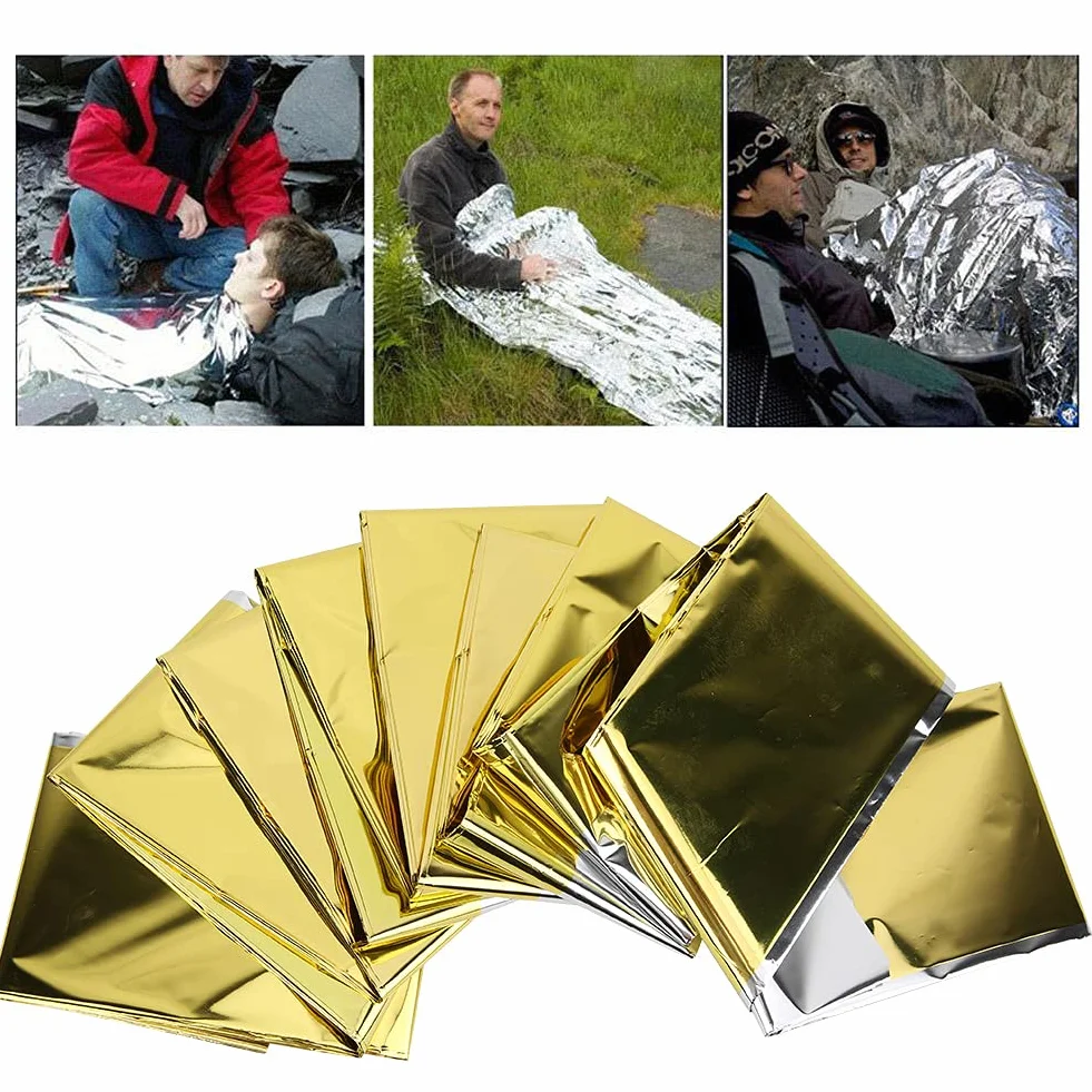 Coperta di Sopravvivenza di Emergenza 5 Pezzi, Coperte Spaziali in Lamina Termica Riflettente Impermeabile per Esterni