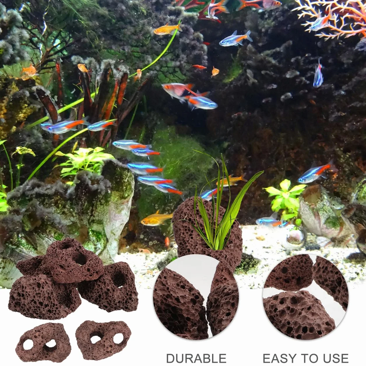 Happyyami Rocce Vulcaniche Naturali per Acquario 6 Pezzi Supporto Fisso per Piante Acquatiche Decorazioni di Pietra Lavica per Serbatoio Pesci E Gamberetti Ornamenti Acquario