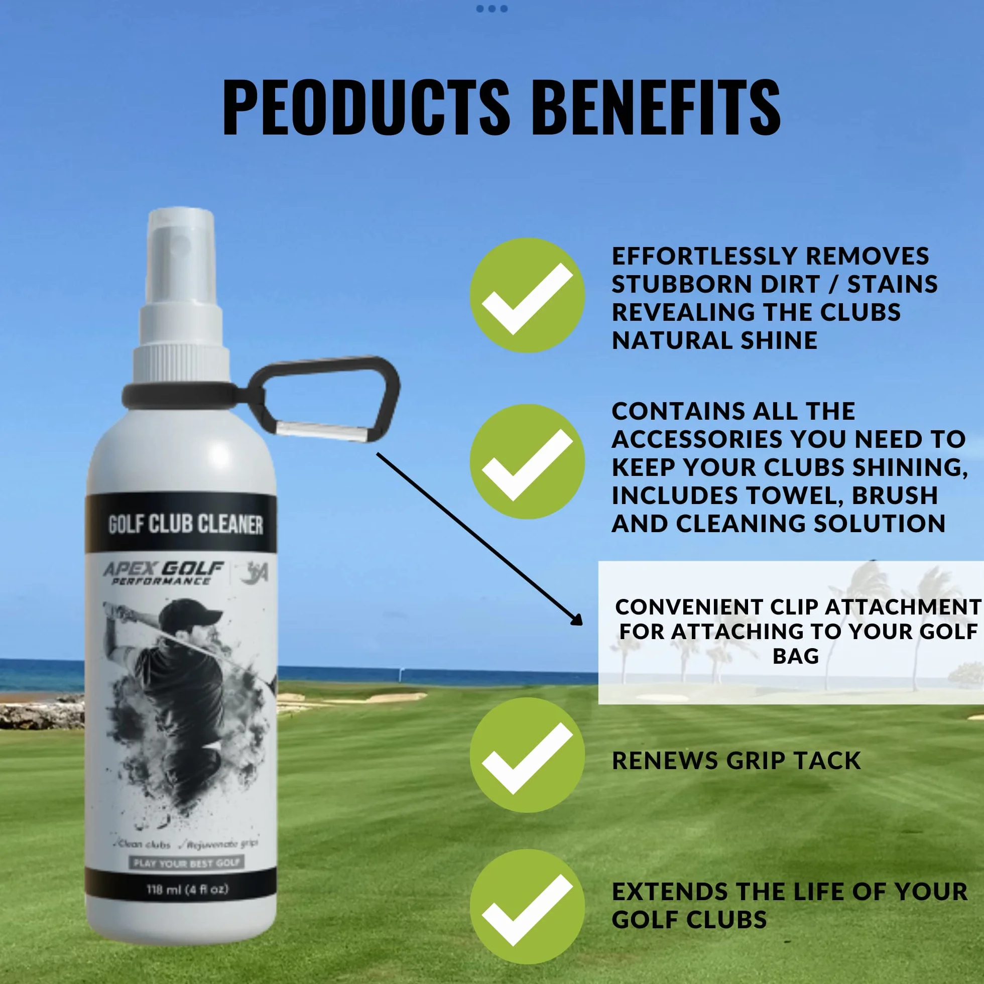Pulitore per mazze da golf 236 ml con spazzola kit di pulizia