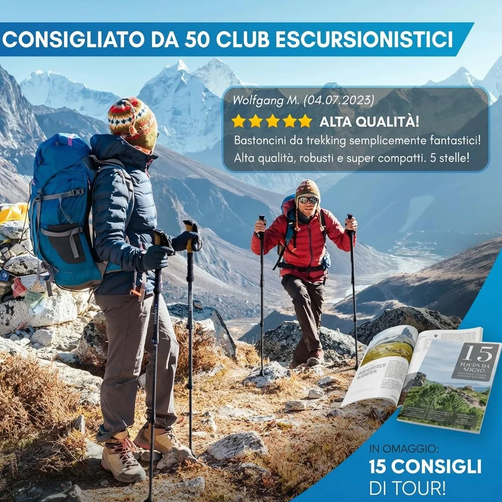 Nordmut Bastoncini da Trekking Pieghevoli in Alluminio o Carbonio Ultra-leggeri 1,50m 1,65m Impugnature Ergonomiche