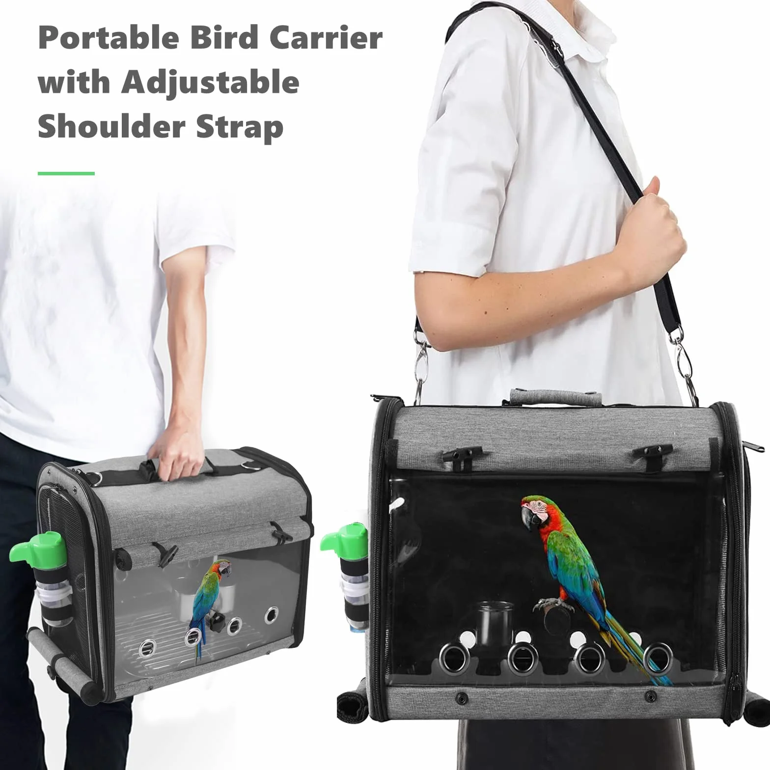 Borsa trasportino per uccelli con supporto, zaino leggero per pappagallo, gabbia da viaggio portatile, trasportino trasparente traspirante per animali domestici