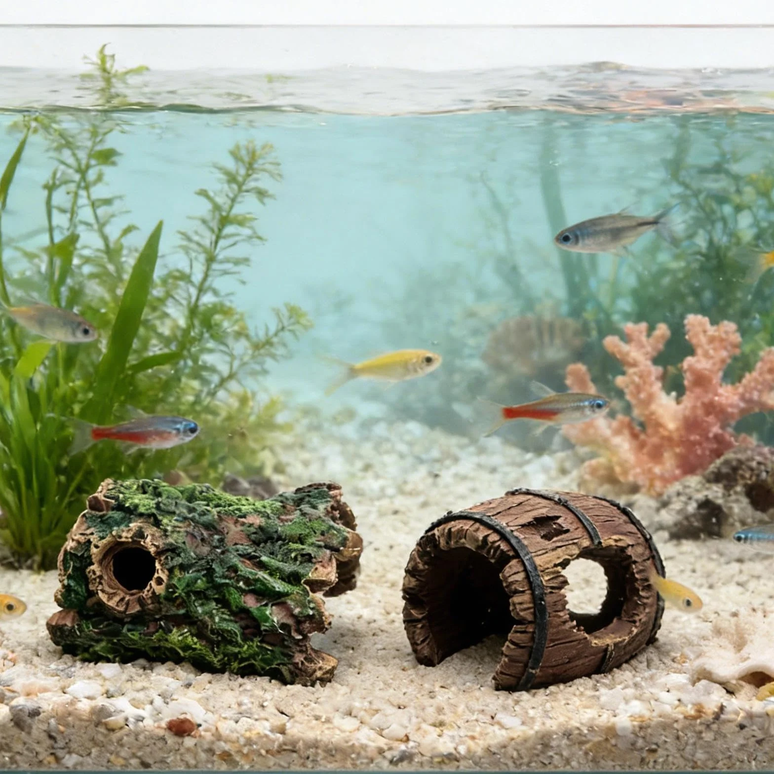 6 Pezzi Resina Decorazioni Acquario Rocce per Acquario Tronchi Legno Decorativi Legno Decorazione Tronchi d'Albero Cavi Grotte Nascondiglio Ideale per Betta Gamberetti Vasche