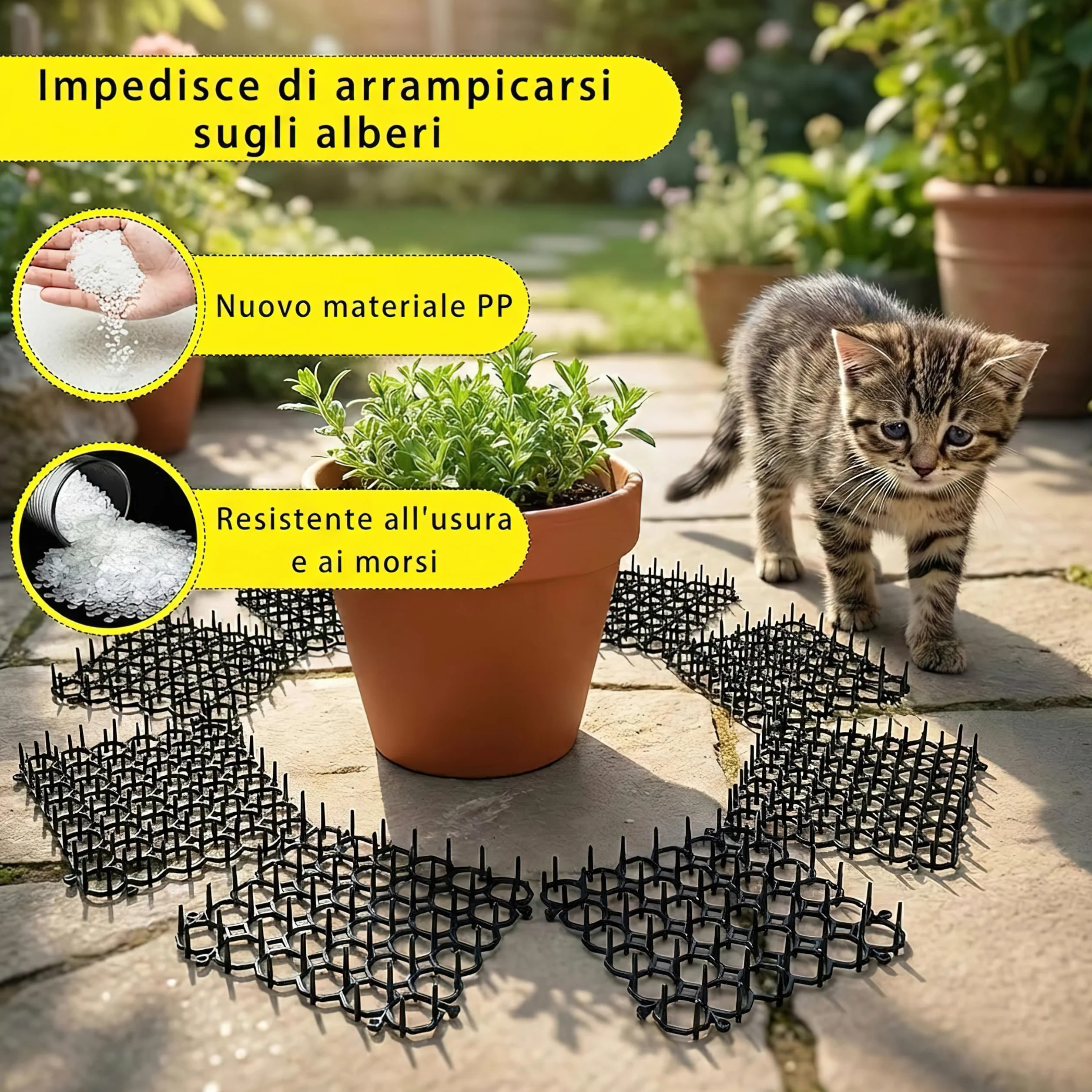 Tappetini Dissuasori per Gatti (Set da 6, 20x15cm) - Repellente con 8 Picchetti di Fissaggio - Griglia con Punte per Giardino, Divano - Barriera Interno/Esterno