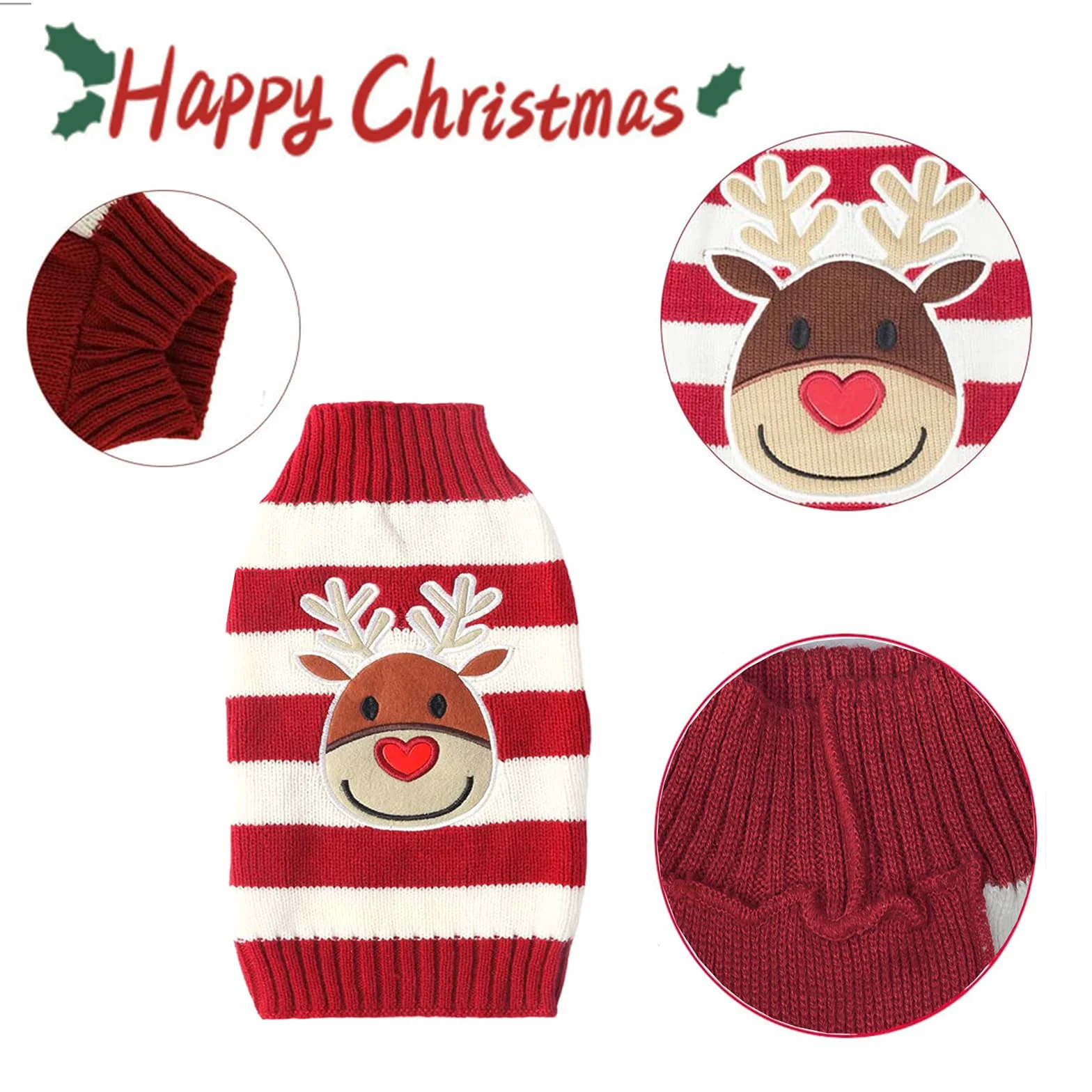 Maglioncino Natalizio per Cane Gatto, Costume Maglieria Maglione Caldo Inverno, Motivo Strisce Alce