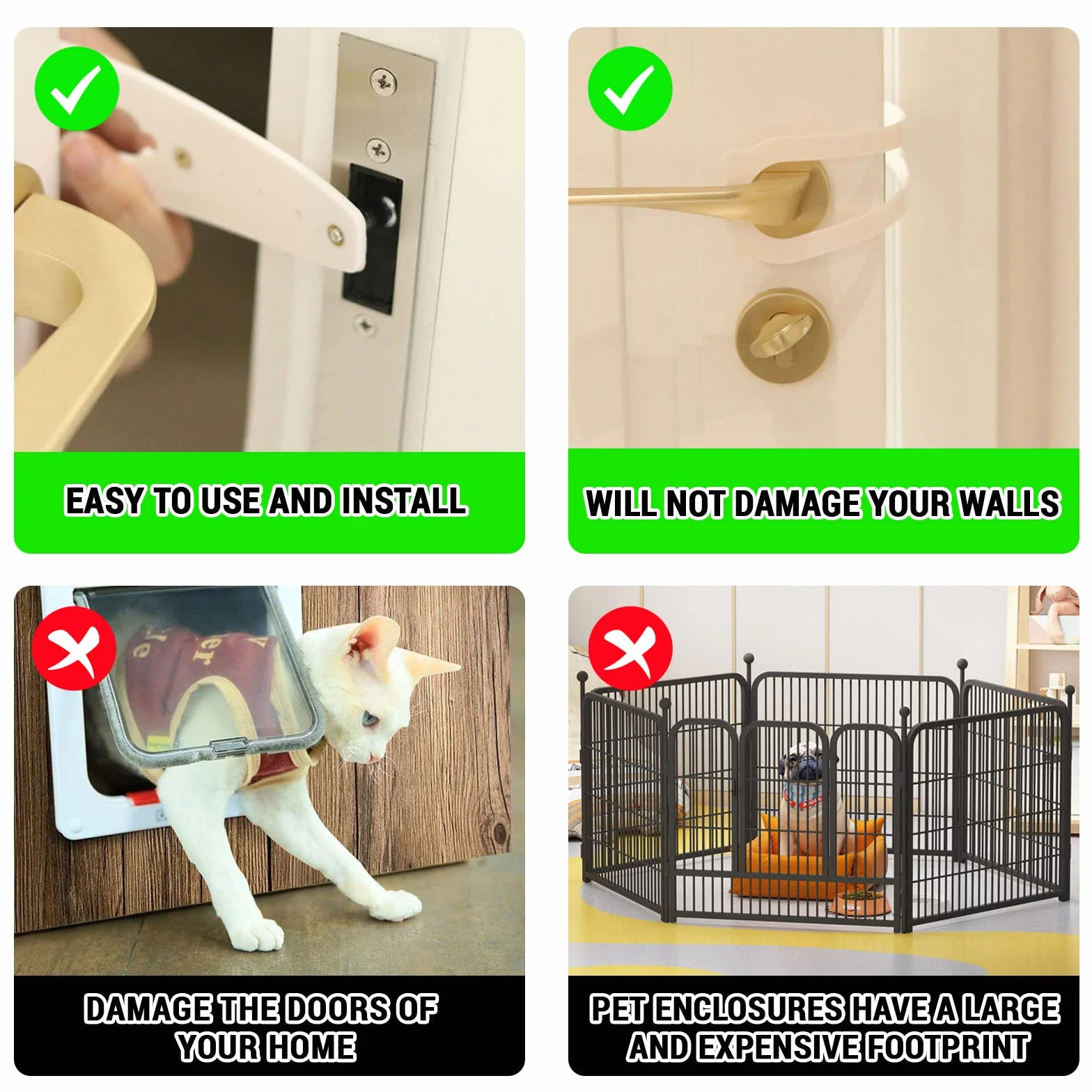 Cinghia per porta regolabile Door Latch cat, impedisce chiusura porta, lascia entrare gatti, tiene fuori cani