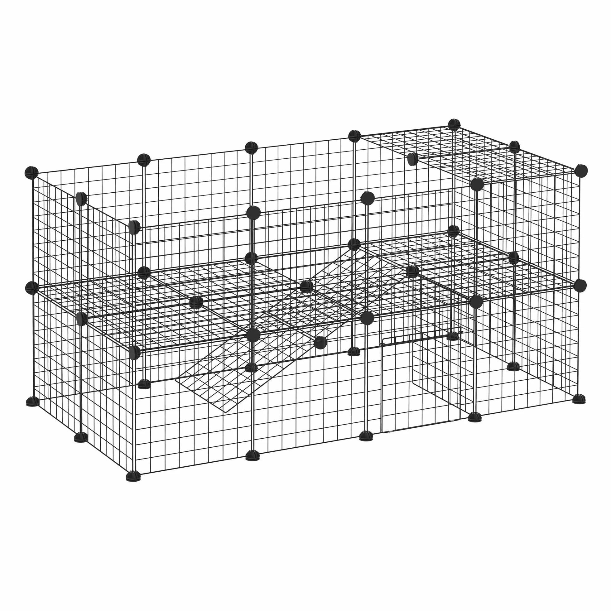 PawHut Recinto in Metallo per Piccoli Animali Domestici con 36 Pannelli di Metallo da Montare Secondo Forma e Configurazione che Preferisci e con Porta