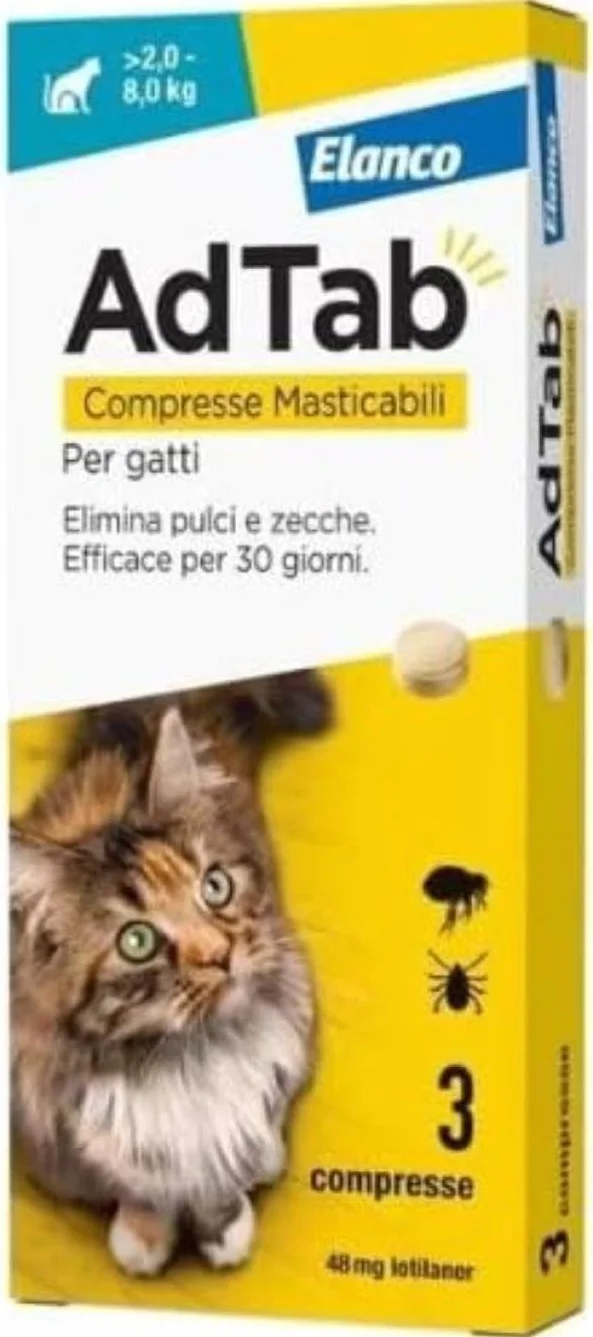 AdTab Compresse Masticabili per gatti 2,0-8,0 Kg - 3 compresse