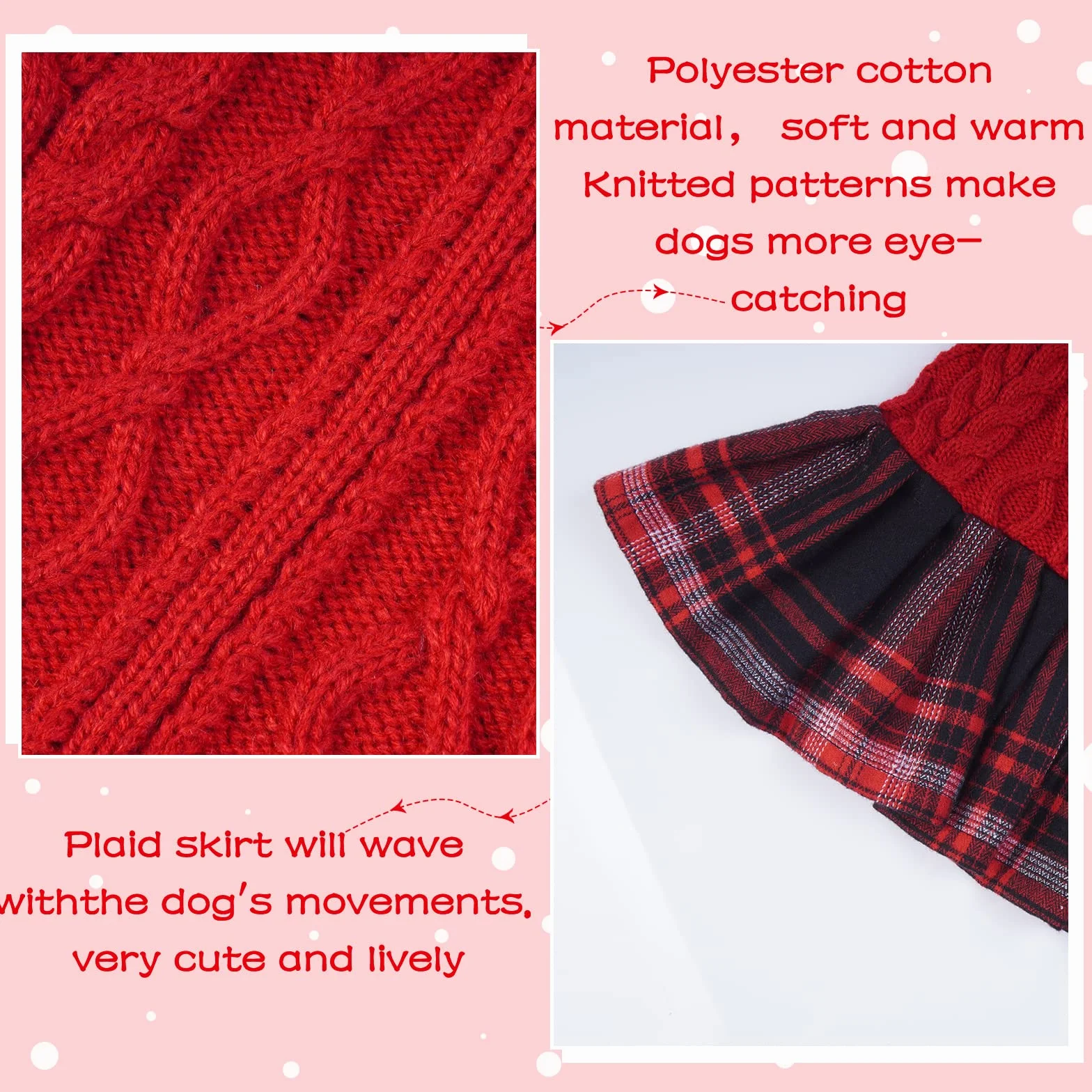 Maglione Invernale per Cani, Pullover Invernale Cani Vestito Caldo Rosa Spesso Maglione di Natale Abbigliamento Invernale Cani(Rosso, M)