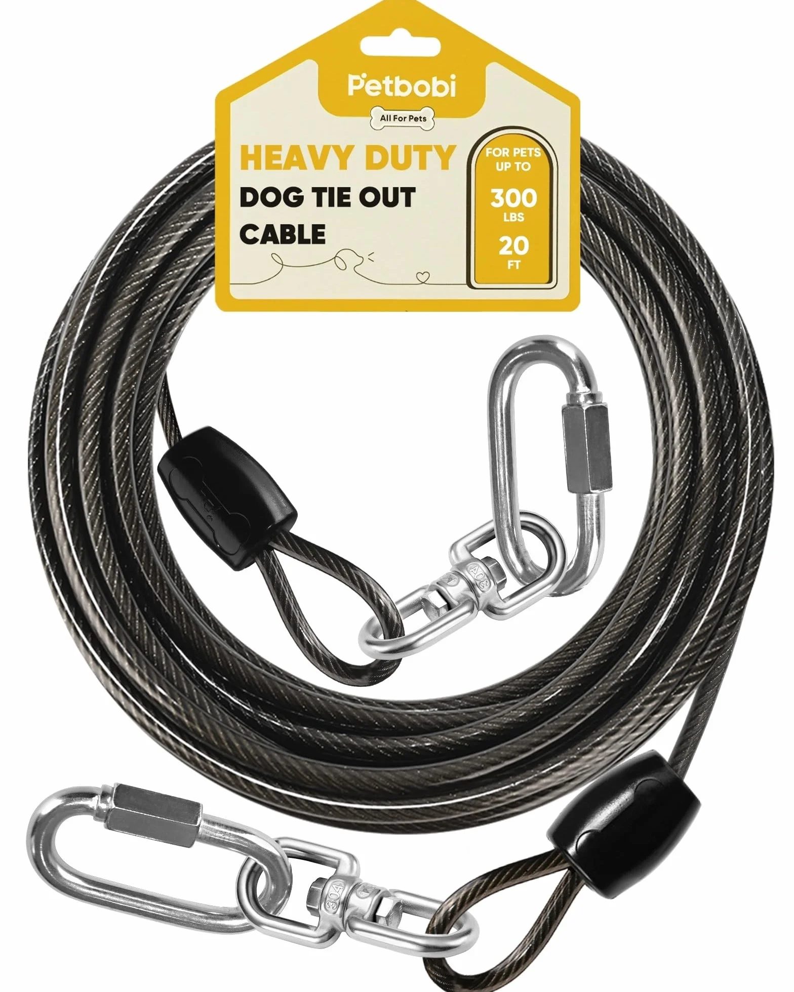 Petbobi Cavo per cani resistente – Cavo extra forte per cani di taglia grande fino a 136 kg, guinzaglio antiruggine con maniglia per il trasporto, guinzaglio per animali domestici per cortile