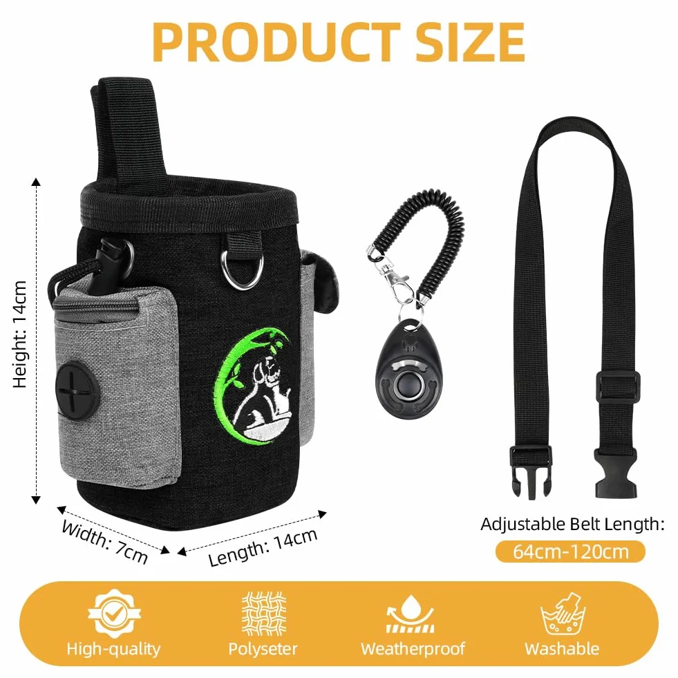 Portapremietti per Cani, Portasnack Cane, Sacchetto Addestramento Cani, Marsupio Premi Cane, con Fibbia, Cintura Regolabile e Sonaglio per Addestramento (Nero)