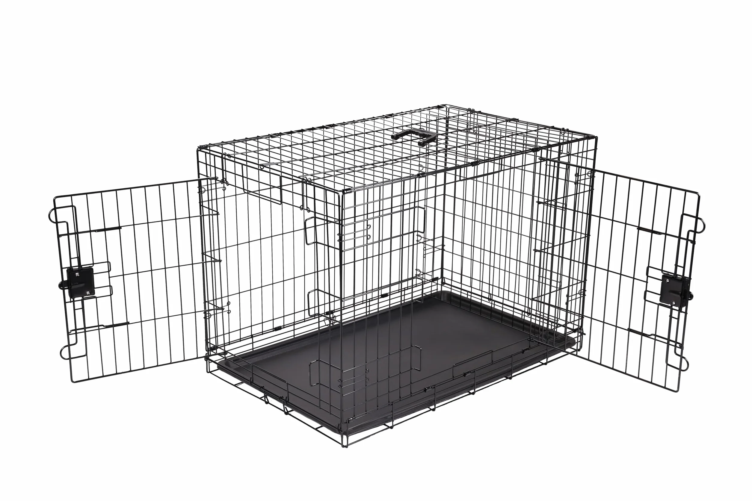 Amazon Basics Gabbia per cani in metallo, Pieghevole,Rimovibile, con vassoio di base e doppio sportello, Nero, 91 x 58 x 64 cm