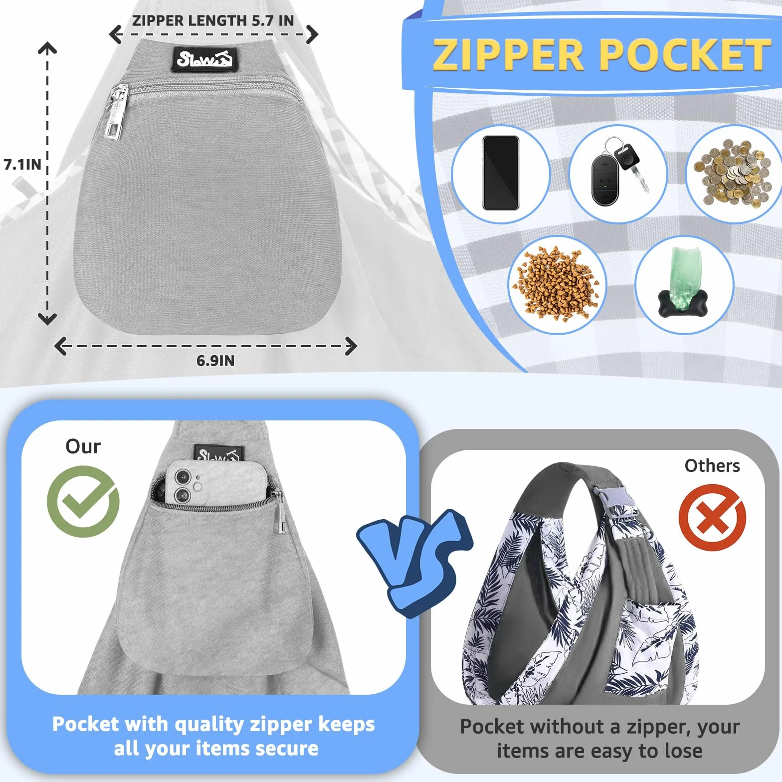 SlowTon Borsa da Viaggio per Cani Trasportino da Passeggio, Marsupio per Animali Domestici con Tracolla Imbottita Regolabile con Tasca Frontale per Il Trasporto di Cuccioli da Viaggio All'aperto