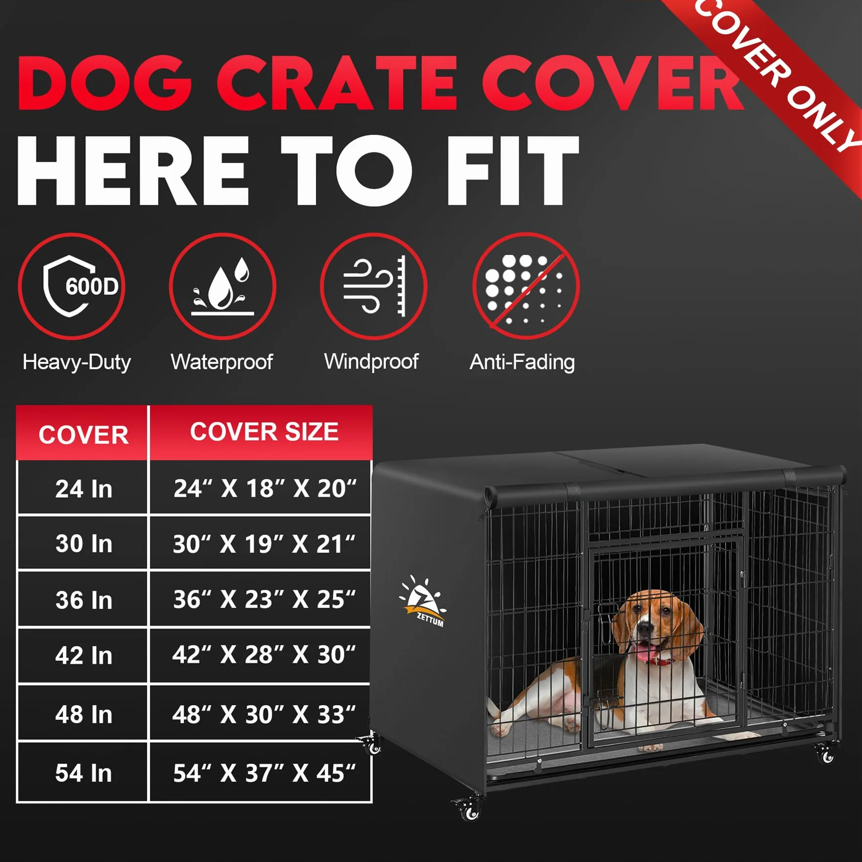 Zettum Copertura della Gabbia per Cani 120 cm Impermeabile Resistente Tessuto Oxford 600D Universale per Kennel 121x76x83 cm