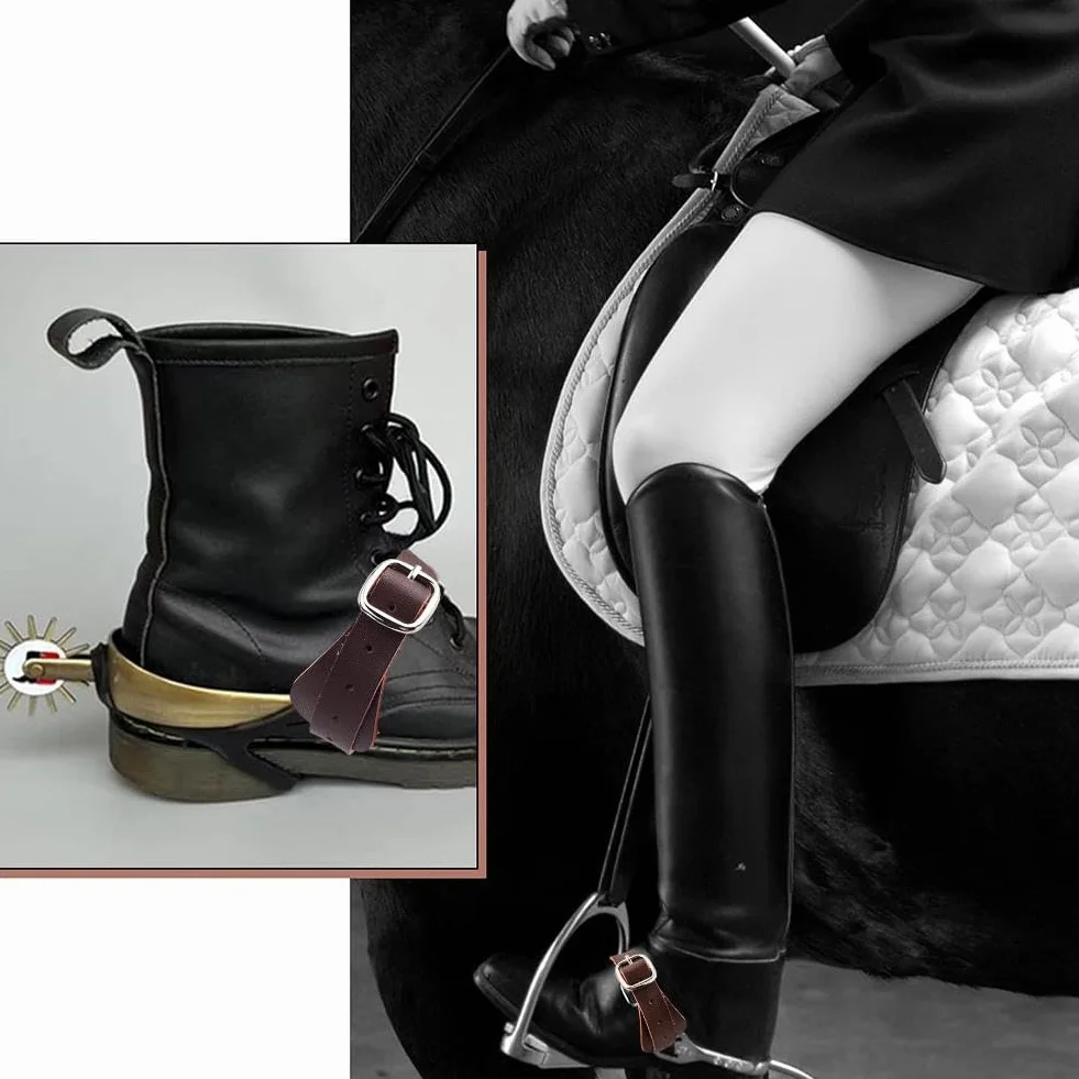 GORGECRAFT 4pz Cinturini Speroni in Vera Pelle Cocco Marrone con Lacci Scarpe con Tacco Alto Cinturini Scarpe alla Caviglia con Fibbia Staccabile Cintura Regolabile Stivali da Cowboy Western A Strato