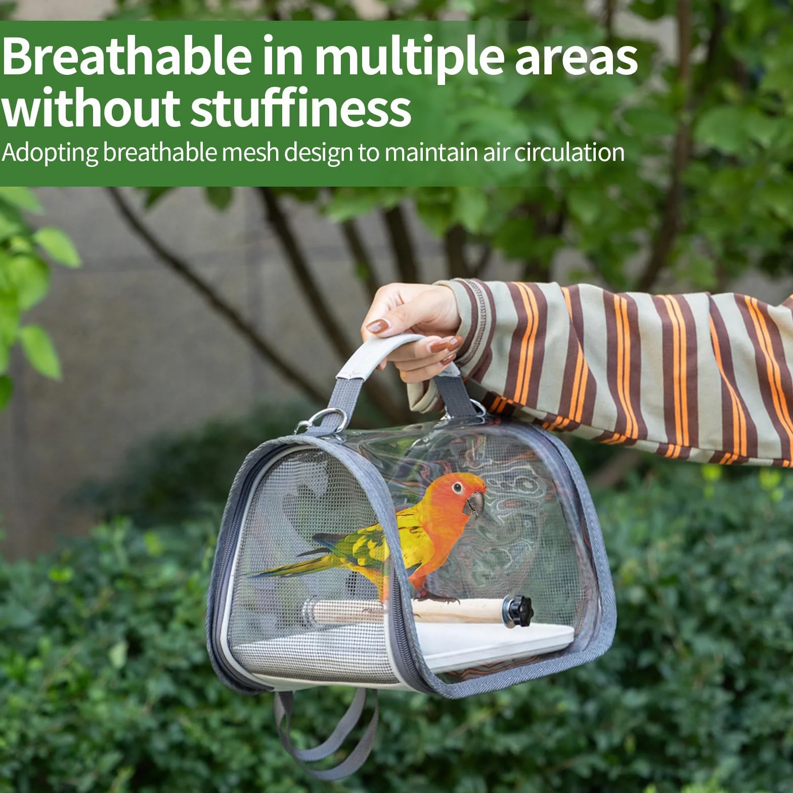 Uccello trasportino con asta di legno, pieghevole, leggero, per uccelli, con asta e vassoio, gabbia per uccelli, pappagalli, piccoli animali, per viaggi, escursioni, campeggio (26 x 19 x 19,5 cm)