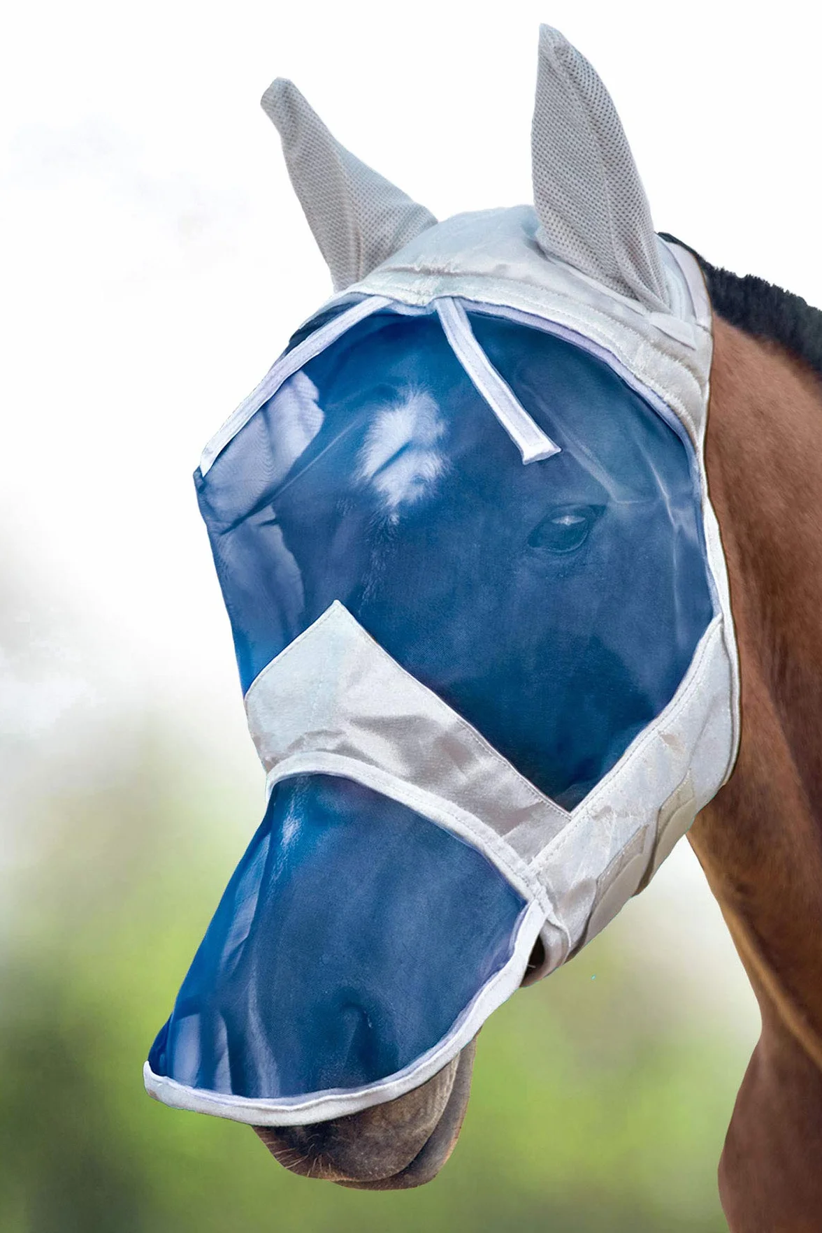 Harrison Howard CareMaster Maschera Anti-Mosche per Cavallo UV Protezione Pieno Volto Argento/Blu(M; Cob)