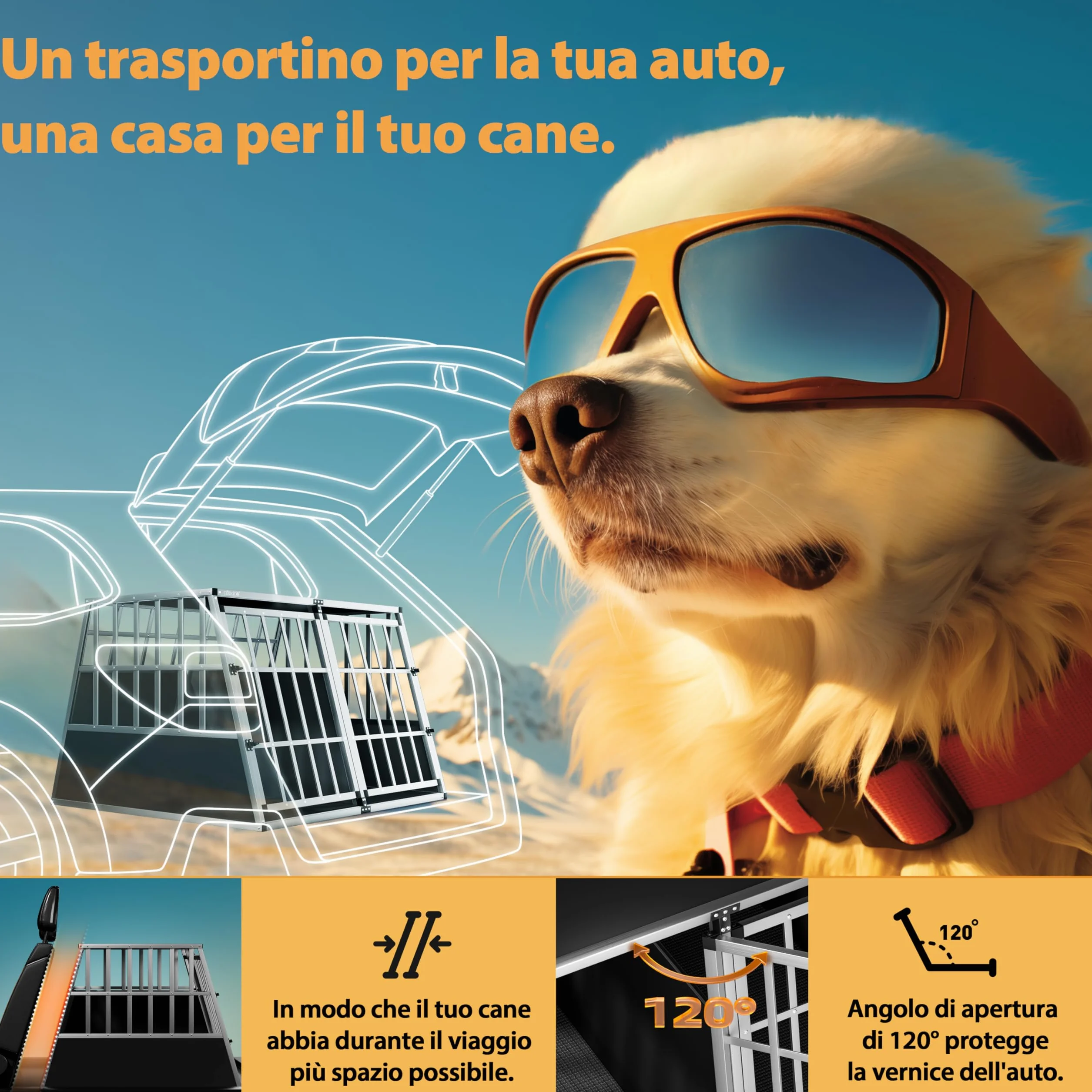 CADOCA® Trasportino Cani XXL 97x90x70cm Richiudibile Alluminio Impermeabile Box Auto Cagnolini