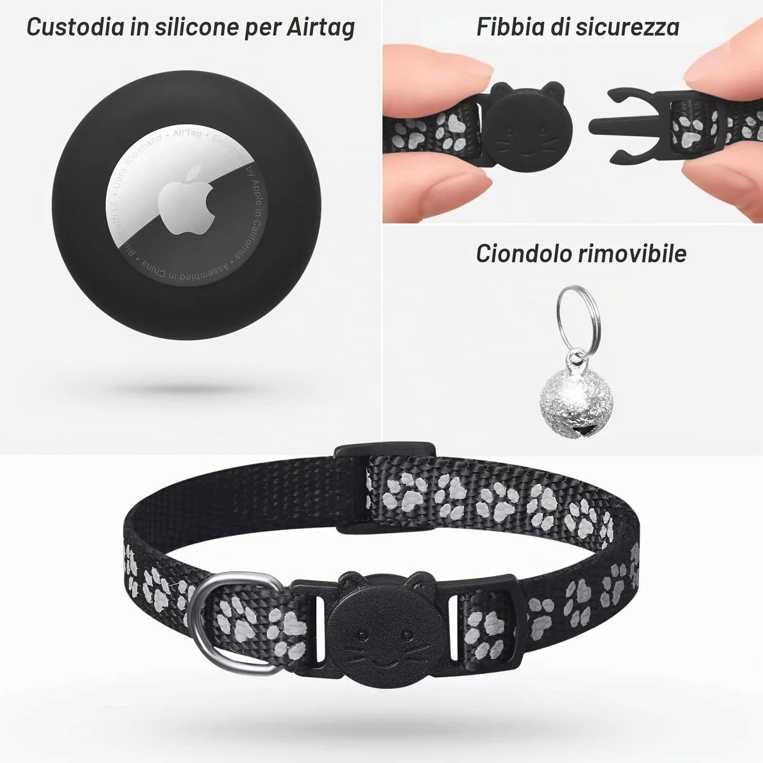 Collare con Fibbia di Sicurezza per Gattini e Cani di Piccola Taglia, Airtag GPS non Incluso,Ferroso