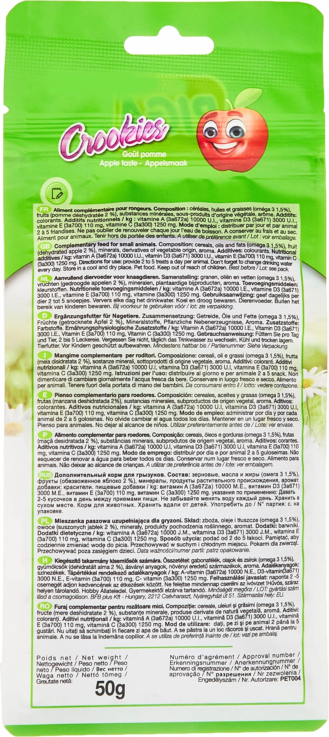 Riga - Crookie di mela - Biscotti croccanti per conigli nani, porcellini d'India e piccoli roditori - Ricchi di vitamine e Omega 3-50 g