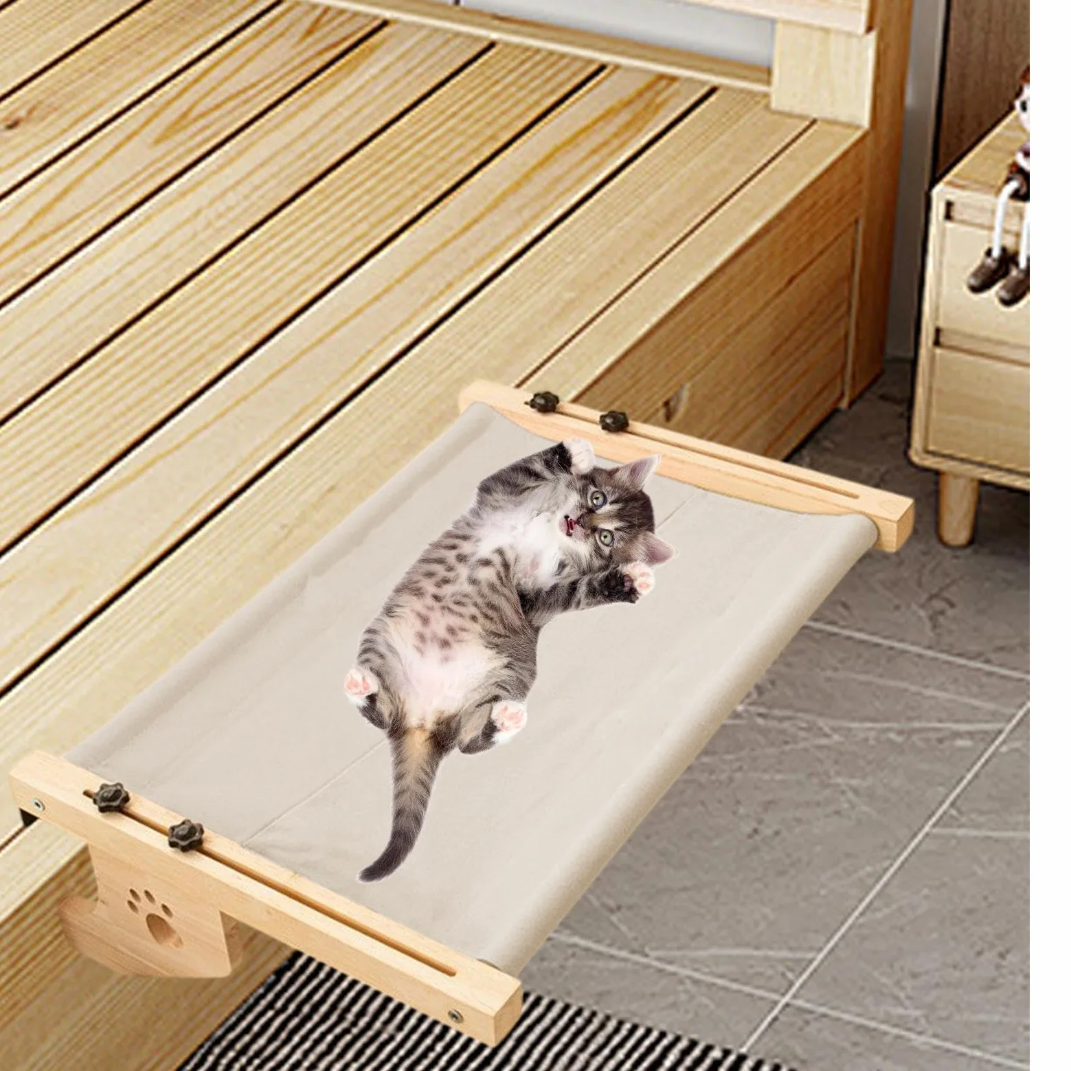 Amaca Per Gatto Robusto trespolo regolabile in legno e metallo per | Design ad Amaca, in Legno e Metallo Robusto Trespolo, Seduta Interna, Robusto per Finestra e