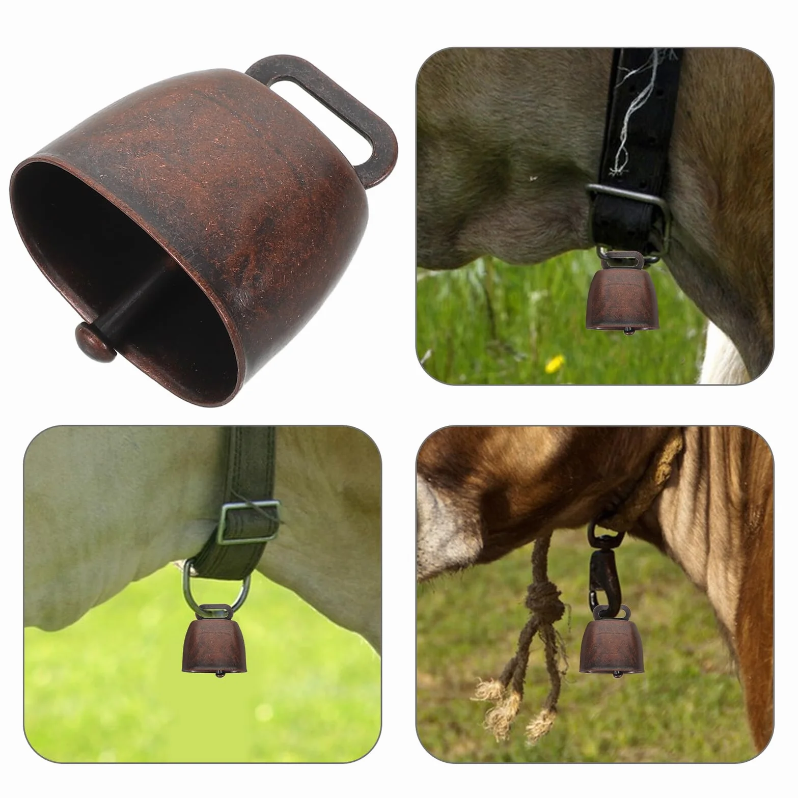 16 Pezzi Campanelli Rustici in Metallo per Animali da Fattoria, Campanaccio di Mucca Antifurto Rosso Scuro 35mm, Ciondolo Leggero Suono Nitido per Bovini, Pecore e Cani all’Aperto