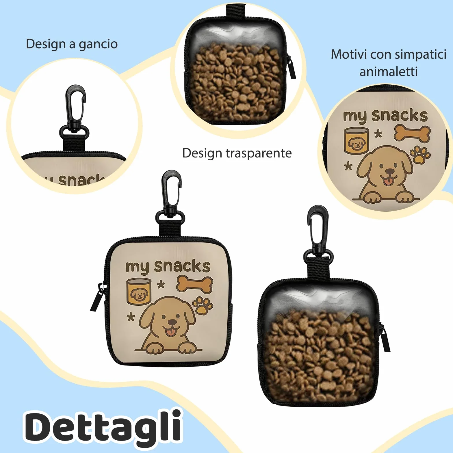VEGCOO 2 Pezzi Sacchetti Portatili Per Animali Domestici con Zip, Porta Premietti per Cani Borsa con Moschettone, Borsa Addestramento Cane Porta Premietti per Cani per Viaggi, Uso Esterno