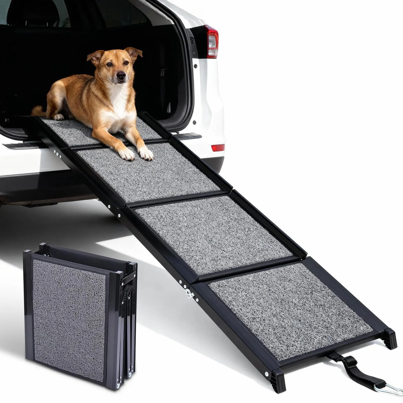 Rampe pieghevoli per cani da 170 cm, per auto: gradini antiscivolo per cani di taglia media e grande fino a 7 kg, scala leggera portatile per auto, SUV, camion, letto, divano, uso interno ed esterno