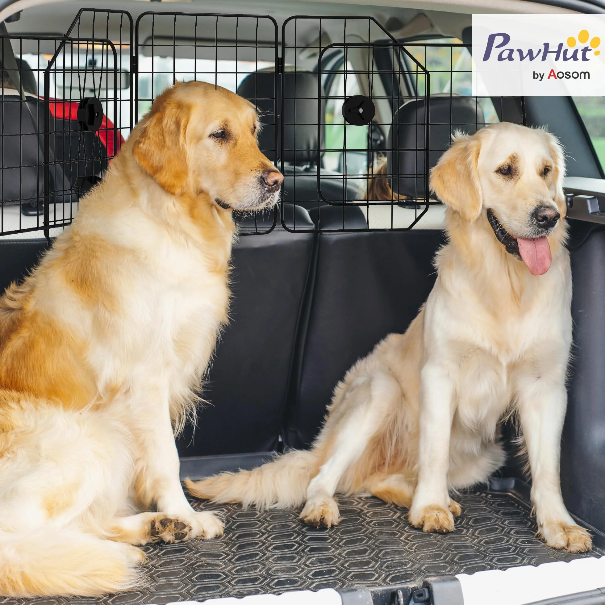 PawHut Griglia Divisoria Auto per Cani Universale, Barriera per Cani con Larghezza Regolabile e Pieghevole, 93-150x42cm, Nero