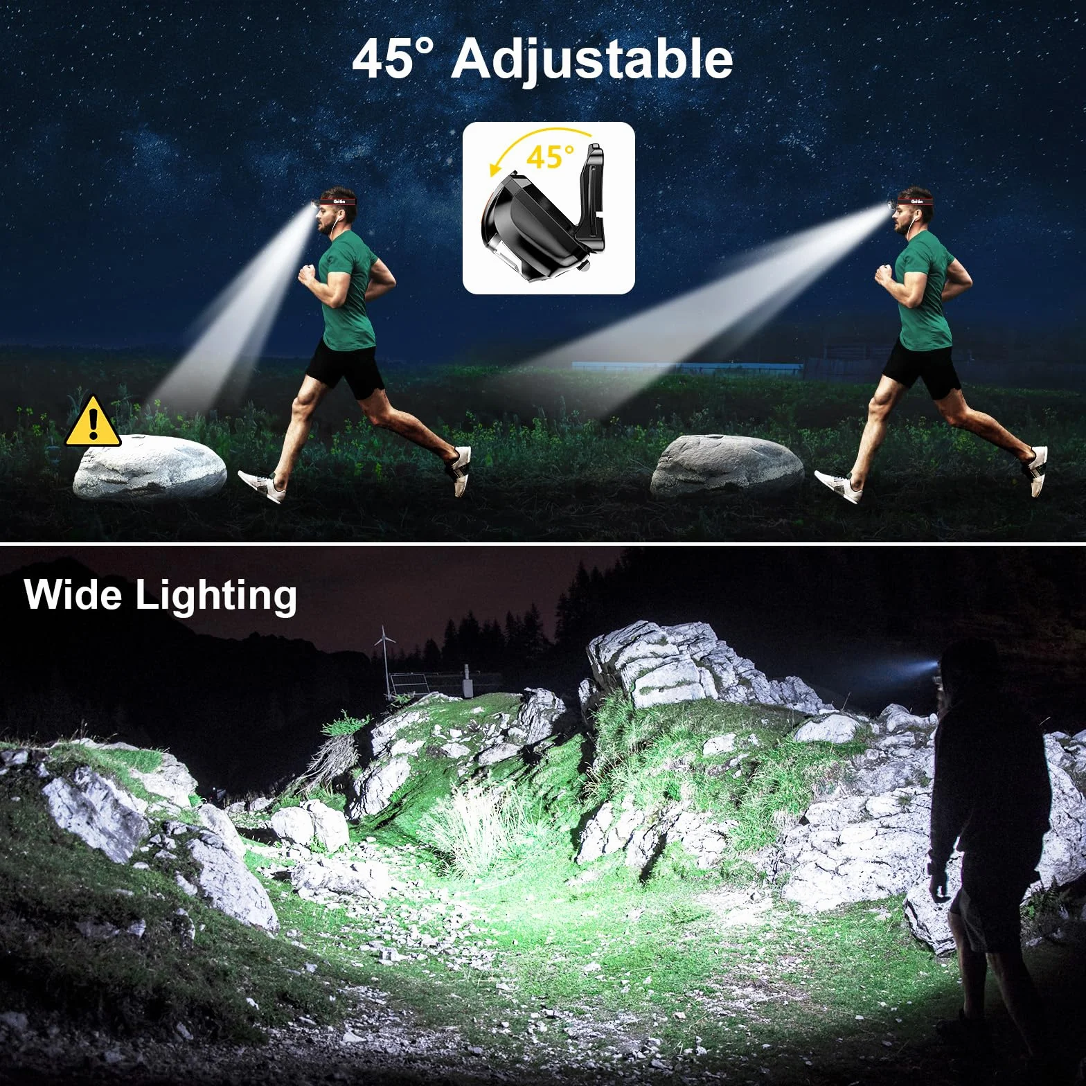 Gritin Lampada Frontale LED 2 Pezzi Super Luminosa IPX5 Impermeabile per Campeggio Corsa Pesca
