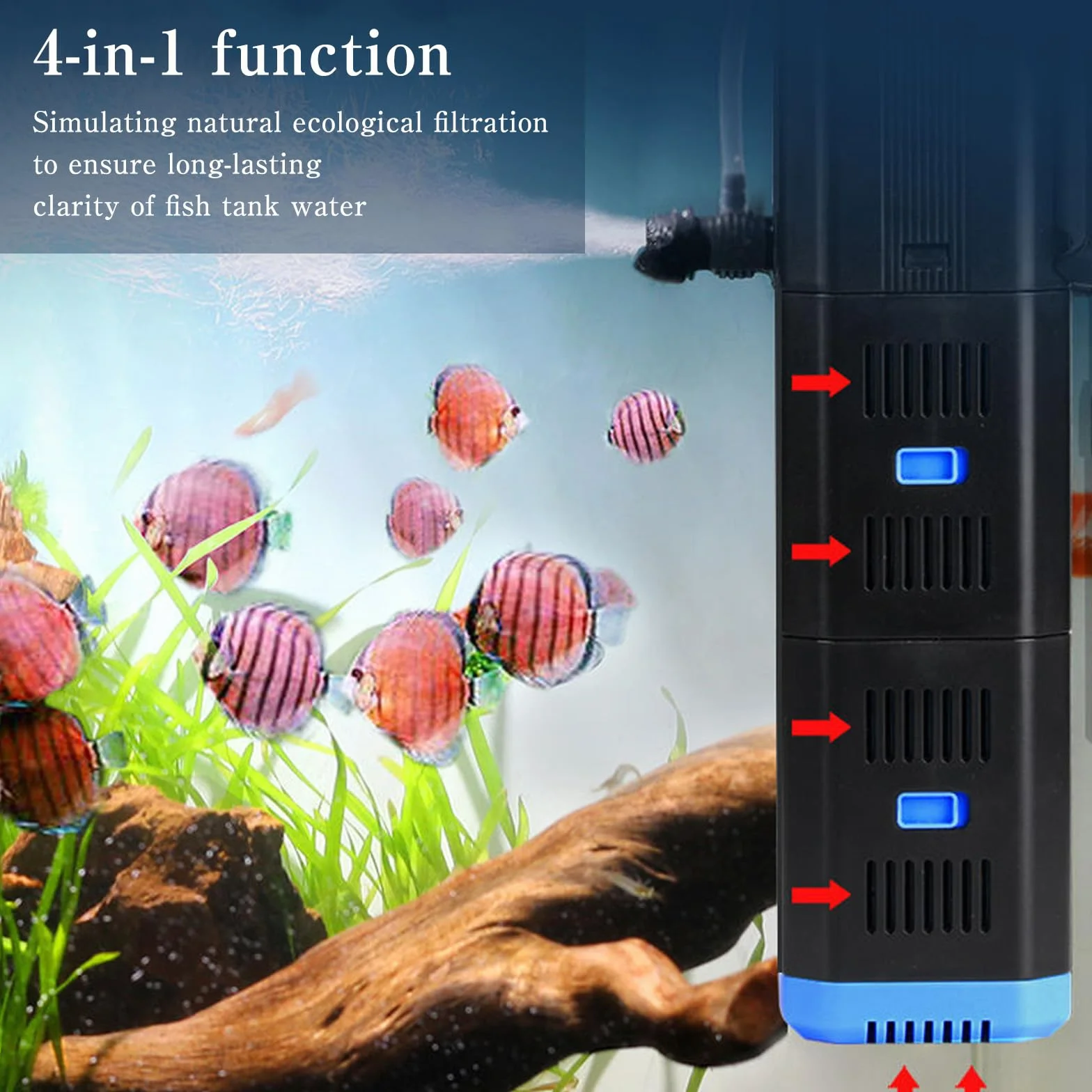 Filtro per Acquario,Pompa per Acquario 4 in 1 con Filtro,Filtro Acquario,Pompa Filtro per Acquario,Pompa Acquario,Regolabile 500 l/h,per Acquari 30 L-120 l