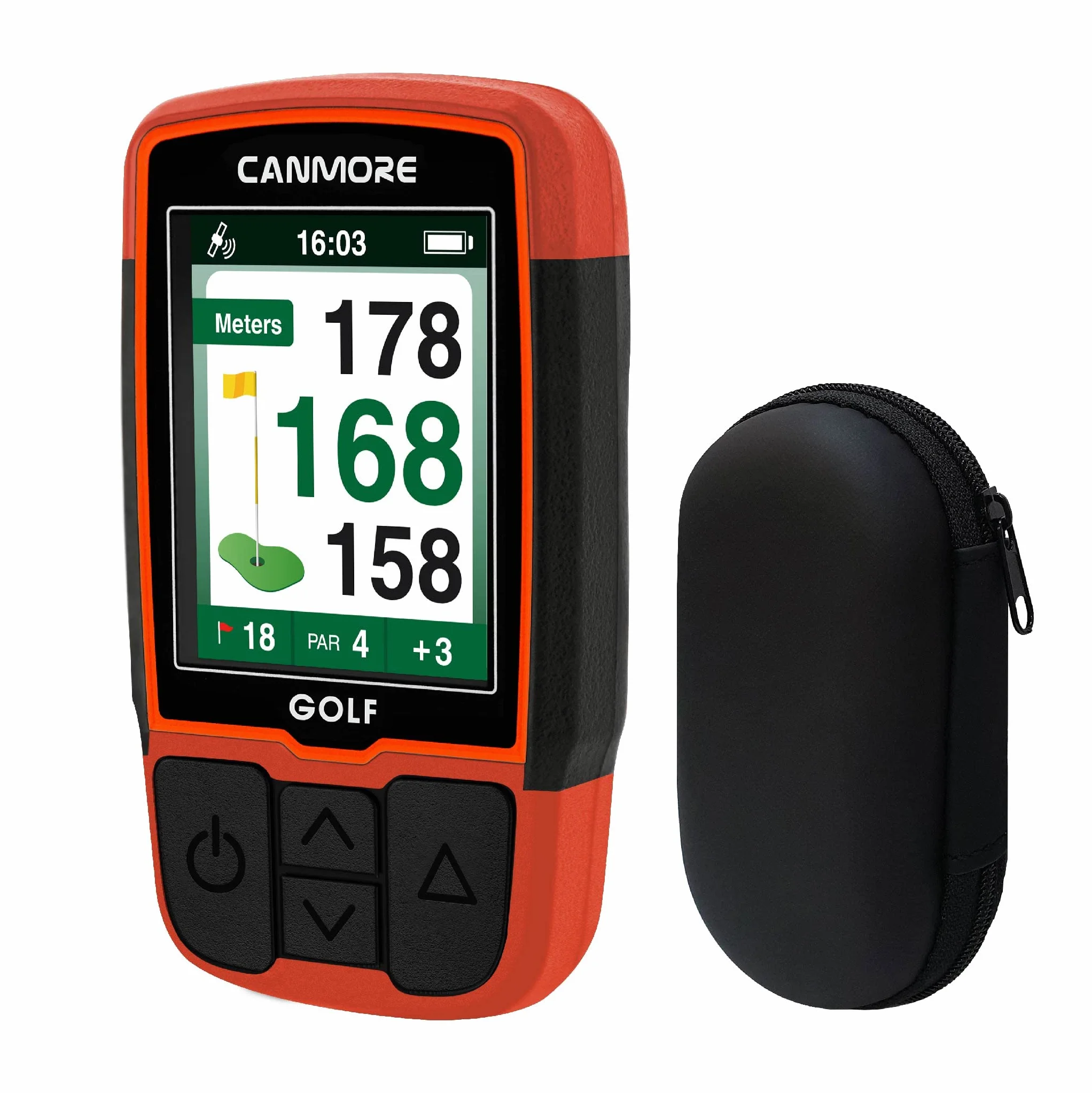 CANMORE HG200 GPS da golf portatile e borsa - Display a colori con oltre 41.000 dati essenziali sui campi da golf e foglio dei punteggi - Resistente all'acqua - Arancione