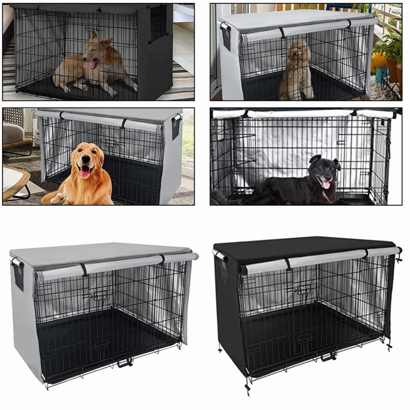 Copertura per gabbia per cani grigia rivestita in PVC, 94 x 61 cm, nero