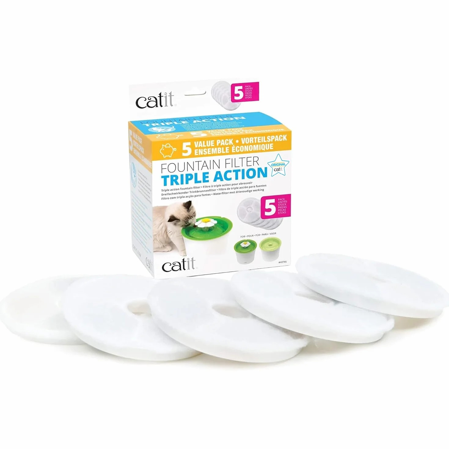 Catit Triple Action Set Filtri per Fontanelle - 5 Pezzi