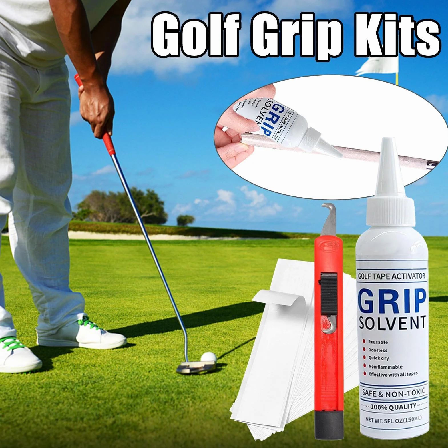 Grip Solvent Golf Grip Tape Strips - Set di ricambio per mazze da golf