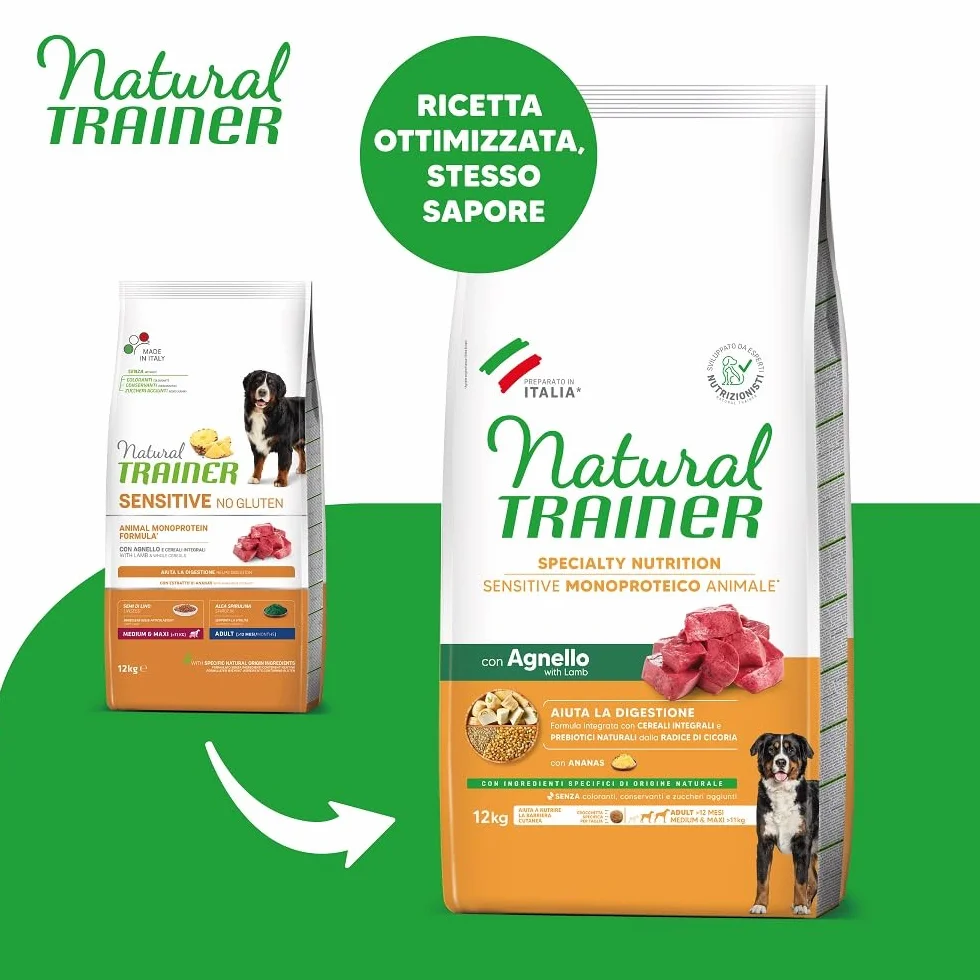 Natural Trainer Sensitive No Gluten Cibo per Cani Adulti Agnello 12kg