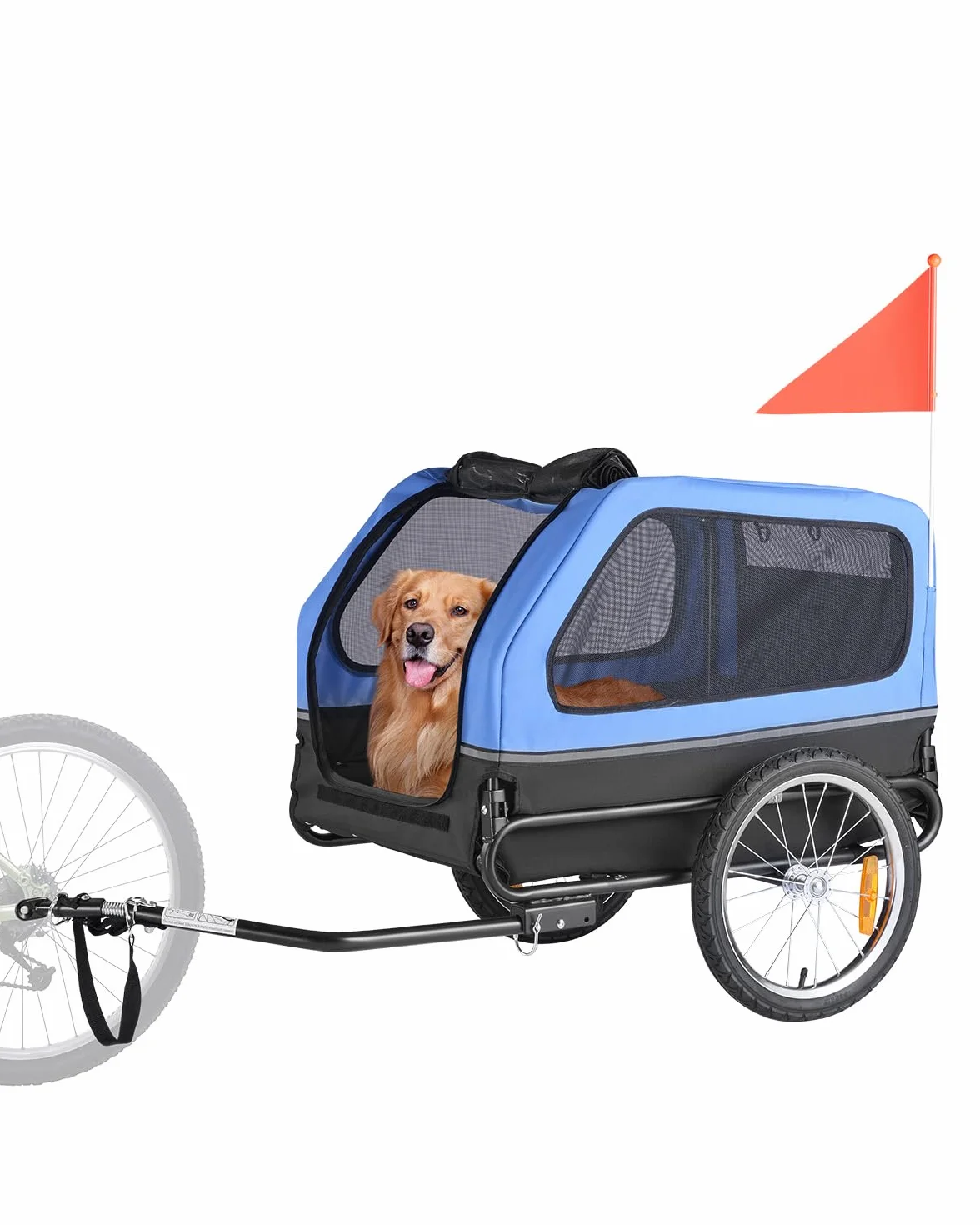 VEVOR Rimorchio per Bici per Cani, Supporta Fino a 40 kg, Carrello Portabici, Telaio Pieghevole con Ruota a Sgancio Rapido, Attacco Universale per Bicicletta, Riflettore, Bandiera Guinzaglio Interno