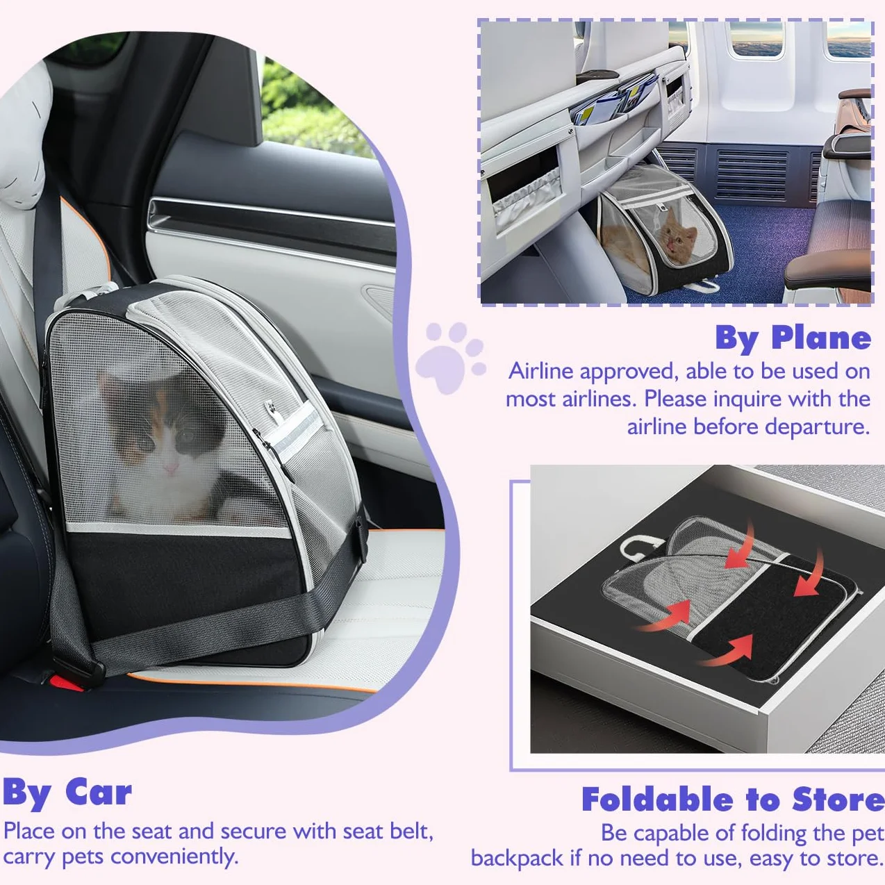 Pawaboo Zaino per Gatti Cani da Viaggio Fino a 10 kg, Contenitore Traspirante Nero