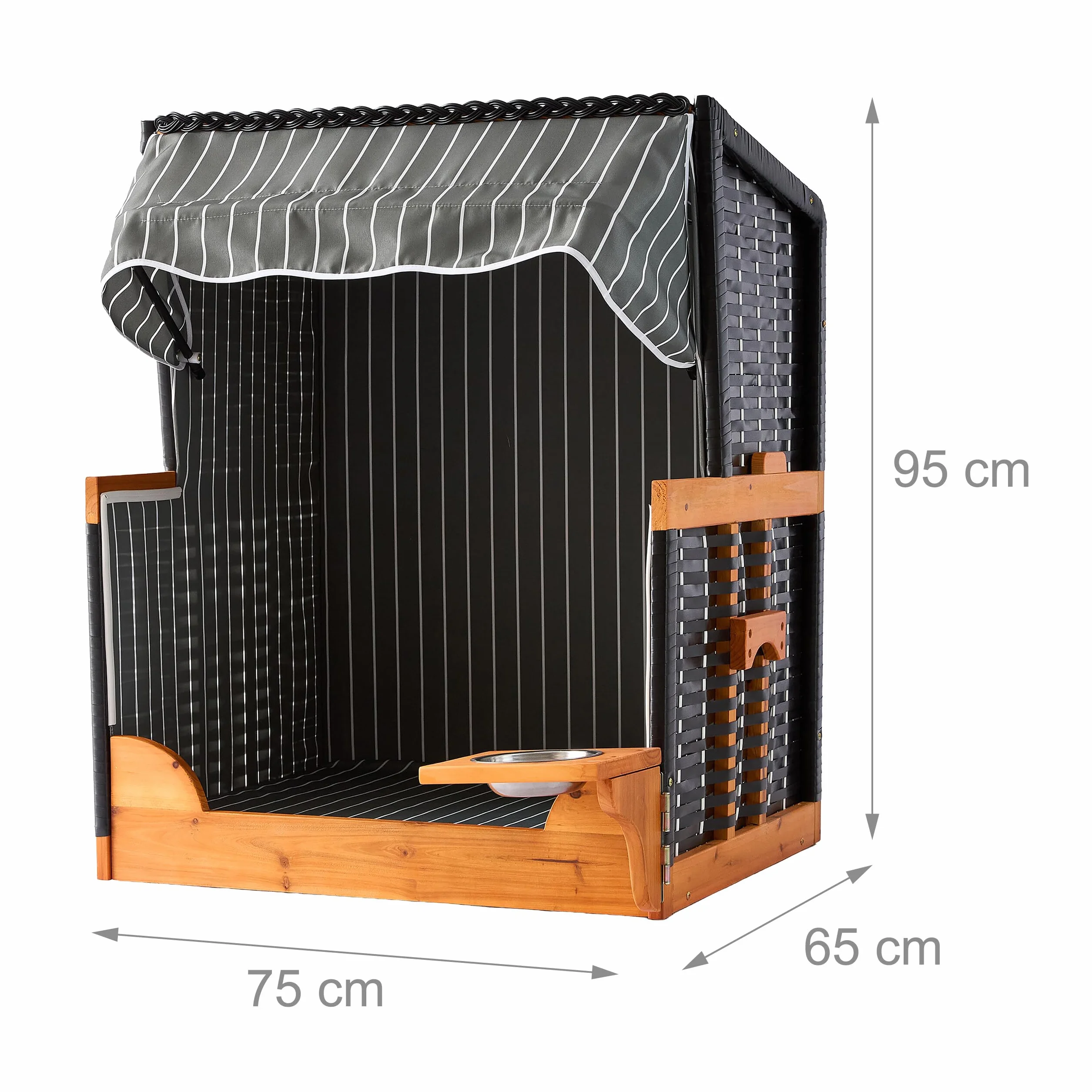 Relaxdays .ano per Cani in Rattan con Ciotola, tettuccio Parasole, 95x75x65 cm, Giardino/terrazza, Grigio