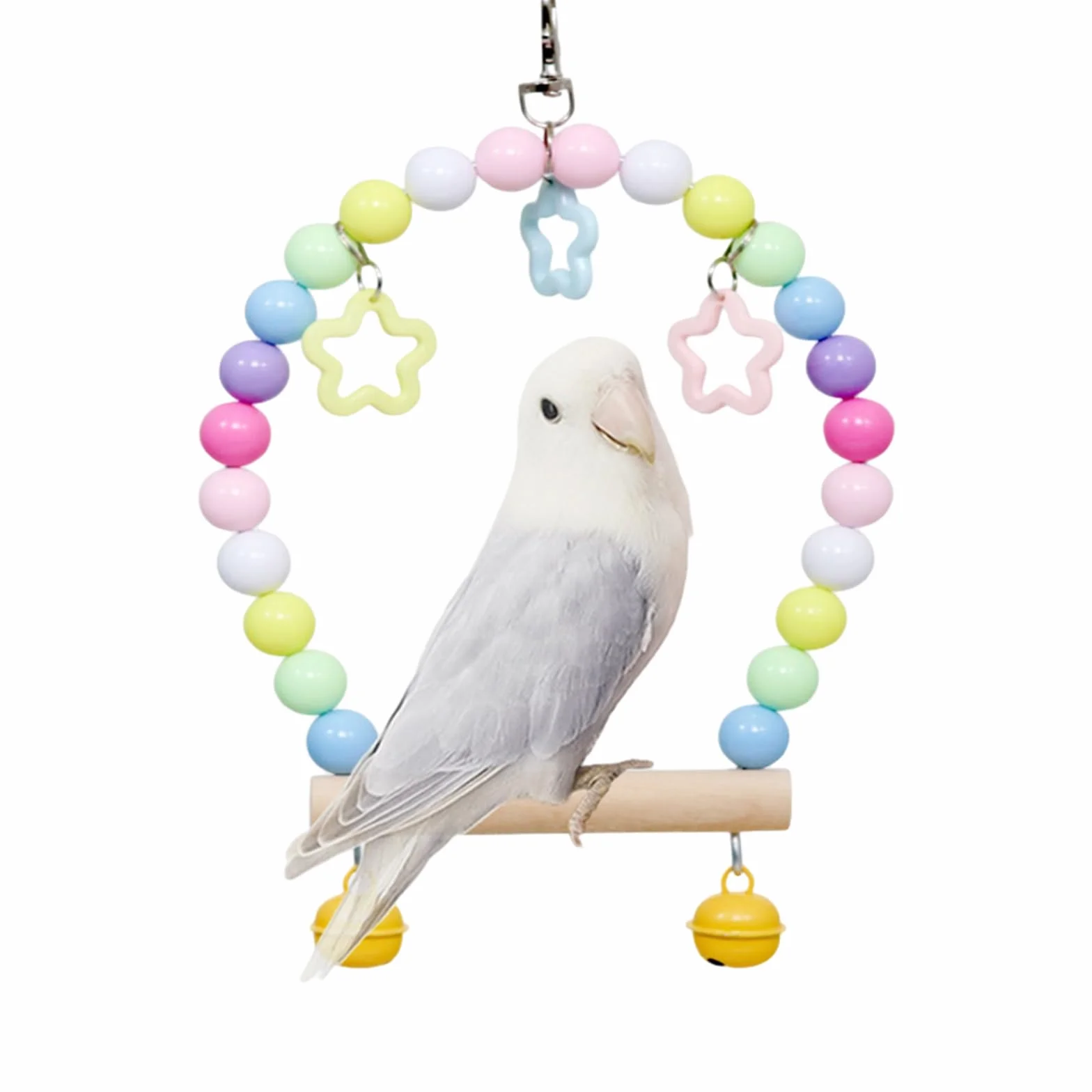 Altalena per uccelli in legno, multicolore, altalena da appendere in piedi, giocattolo per gabbia per uccelli in legno con campanella, altalena da appendere per pappagalli, pappagalli e uccelli