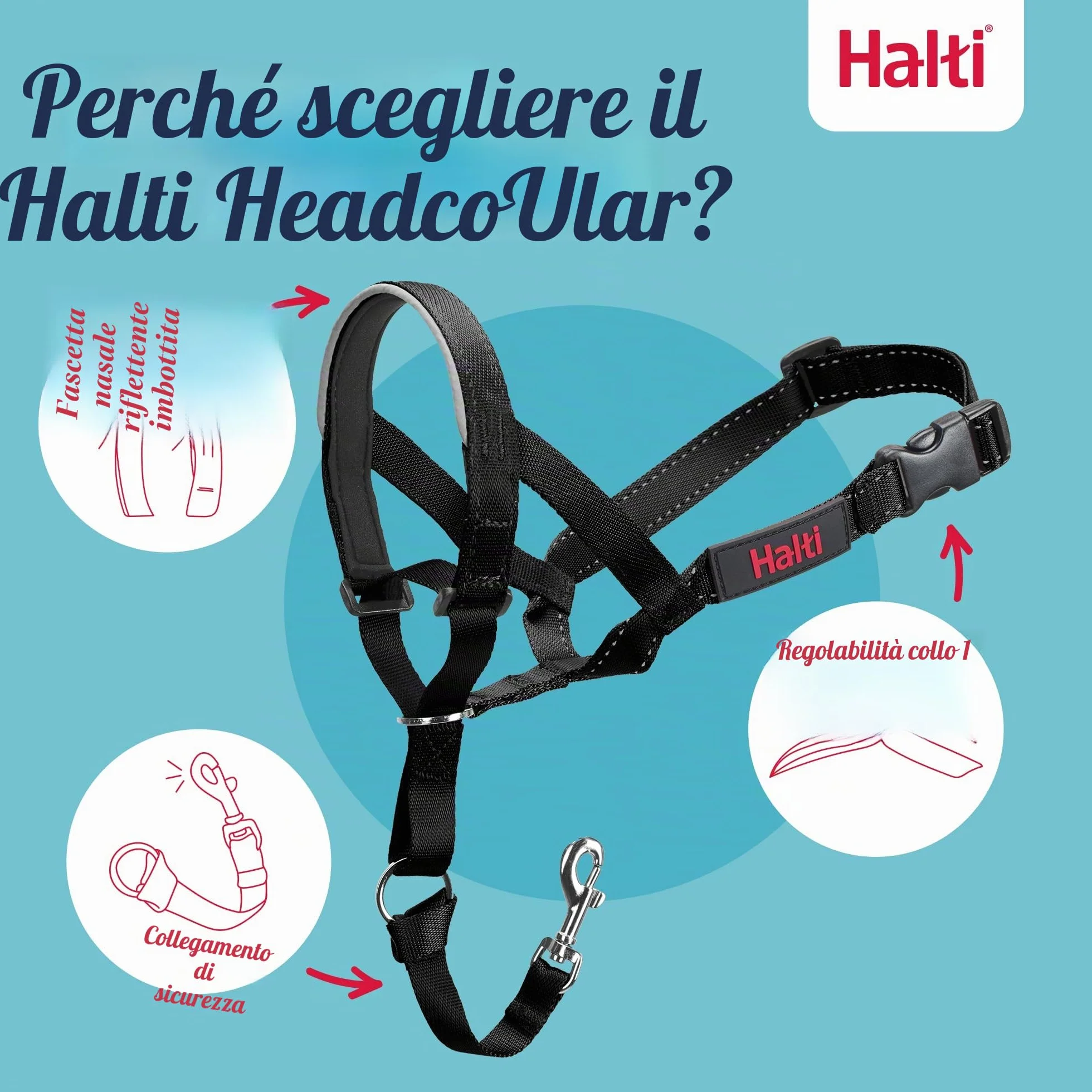 HALTI - Collare a cavezza Per impedire che il cane tiri il guinzaglio, regolabile, leggero, con fascia per il muso imbottita, collareanti-trazione per l’addestramento di cani medi (Taglia 3, Nero)
