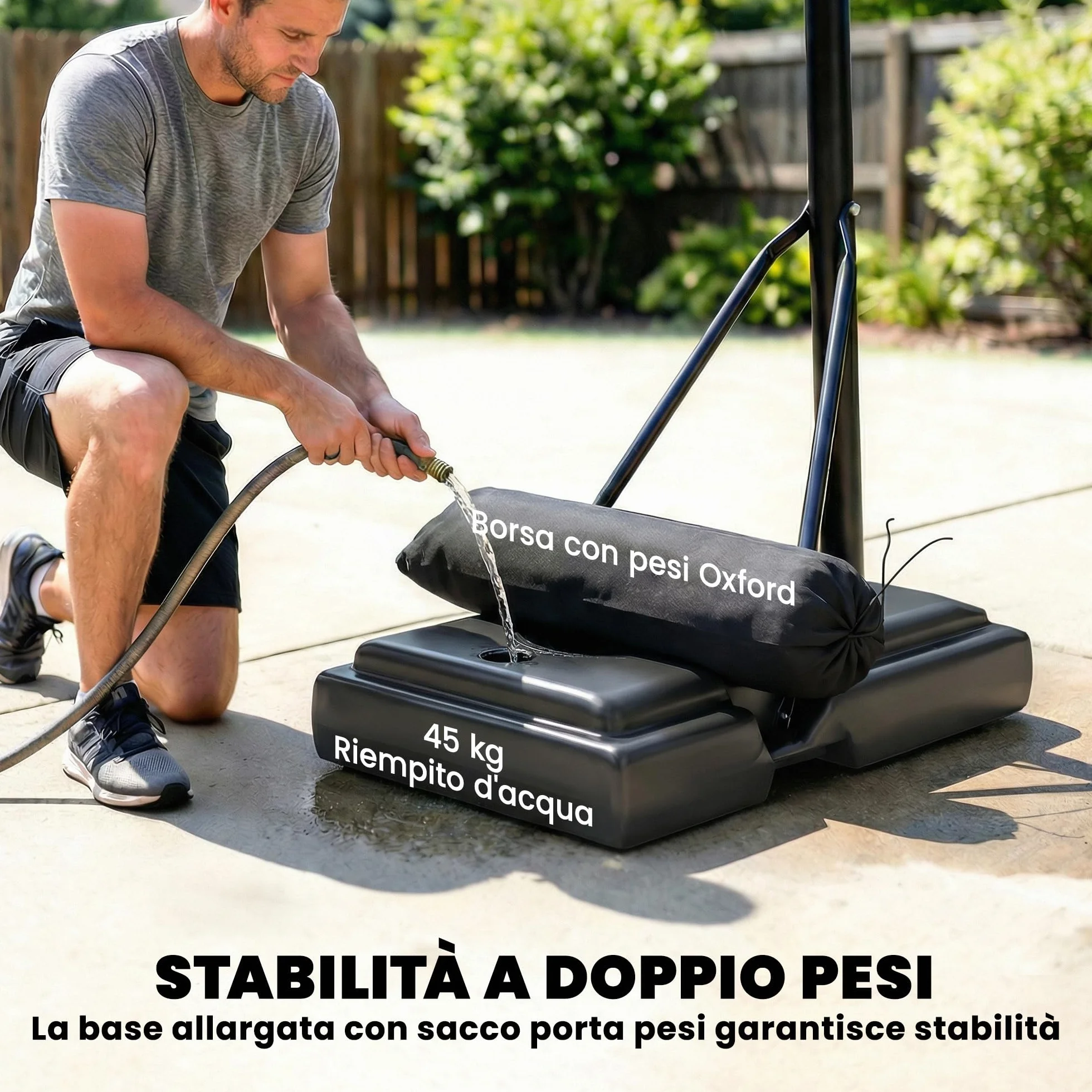 SPORTNOW Canestro Basket Esterno Regolabile in Altezza 135-305 cm, con Ruote, Base Riempibile, Tabellone Infrangibile, Nero