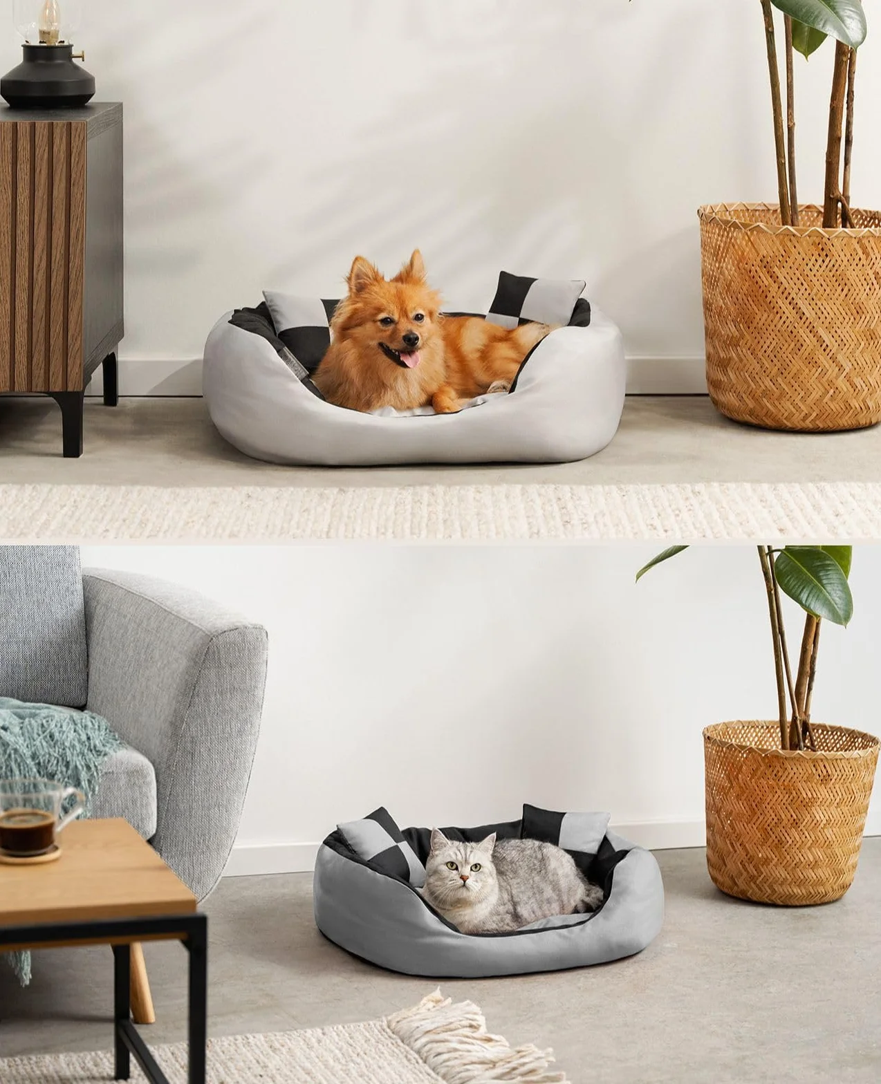 Lettino per Cane 4 in 1 65x50 cm Nero/Grigio
