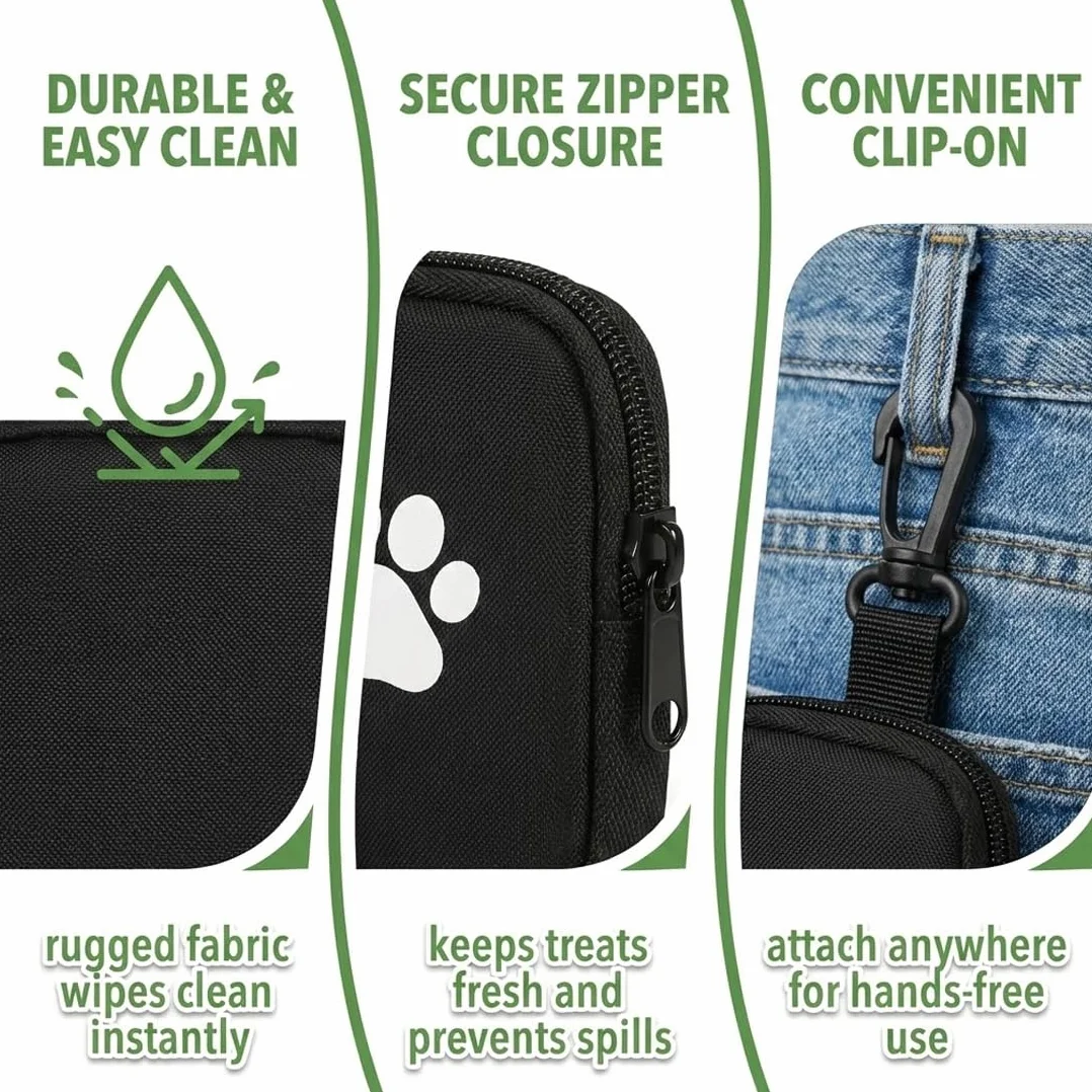 1 sacchetto per snack per cani, design impermeabile, per conservare snack per cani come ricompensa, con chiusura a zip, adatto per viaggi e uso all'aperto (nero)